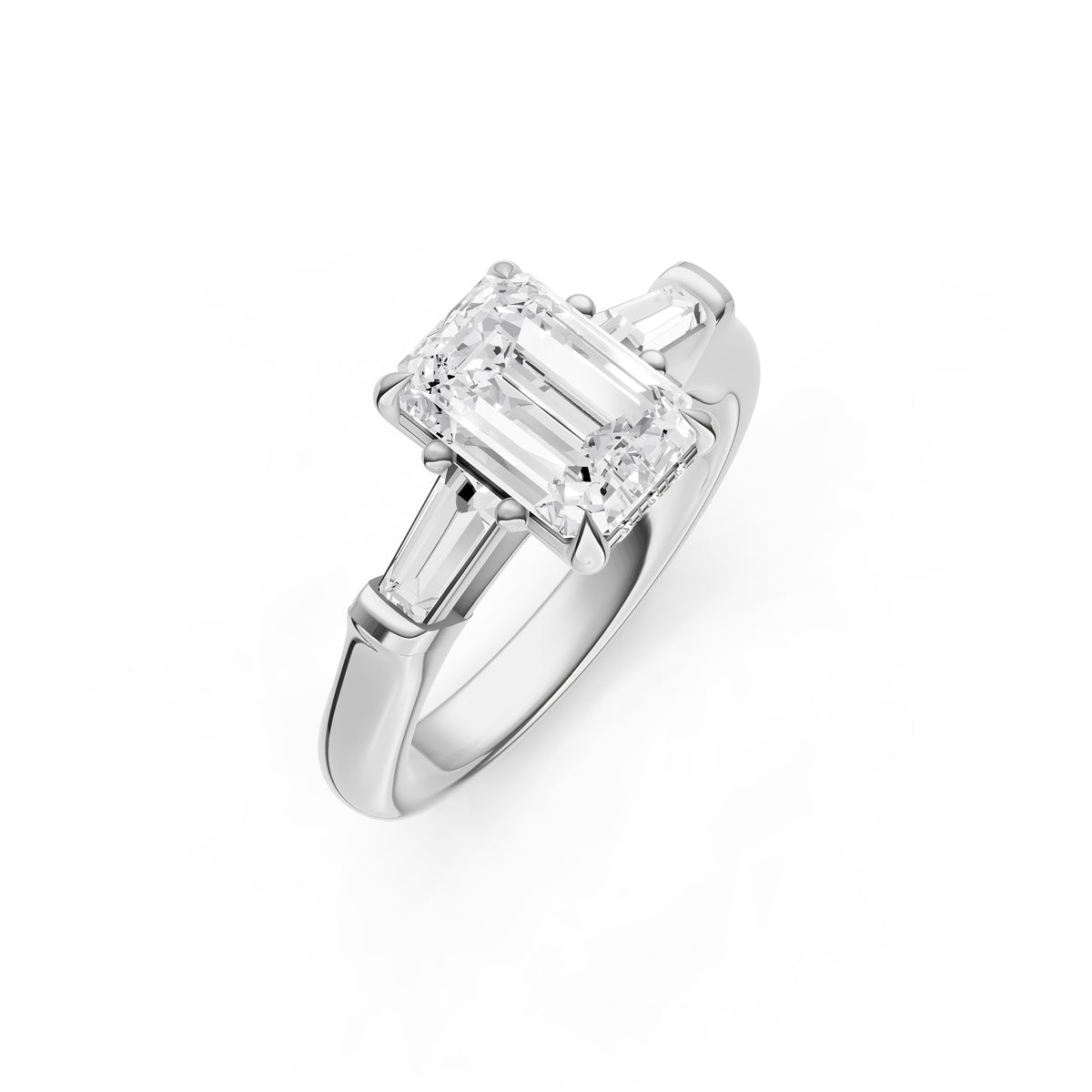 Baguette Hidden Halo Engagement Ring (Emerald Cut)