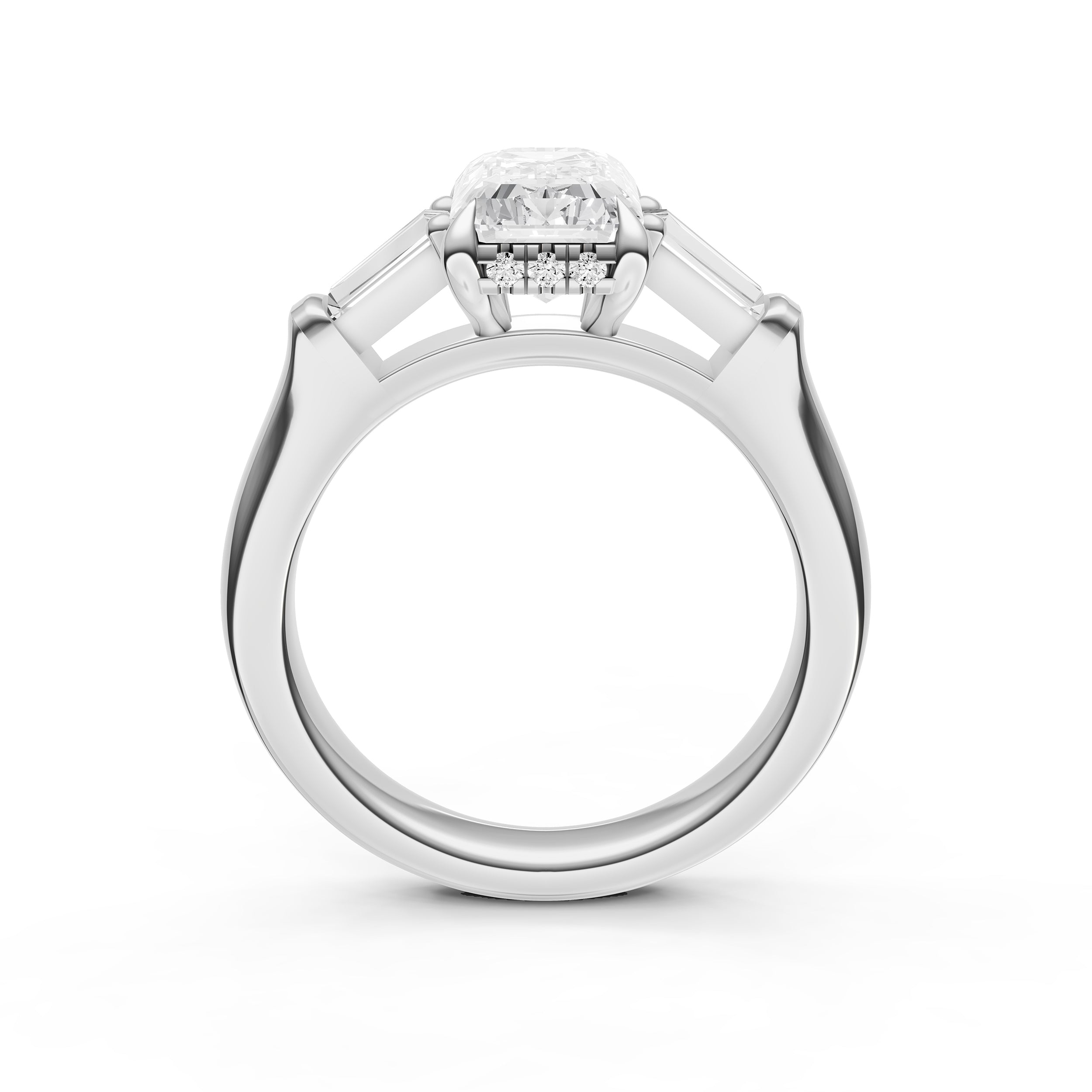 Baguette Hidden Halo Engagement Ring (Emerald Cut)