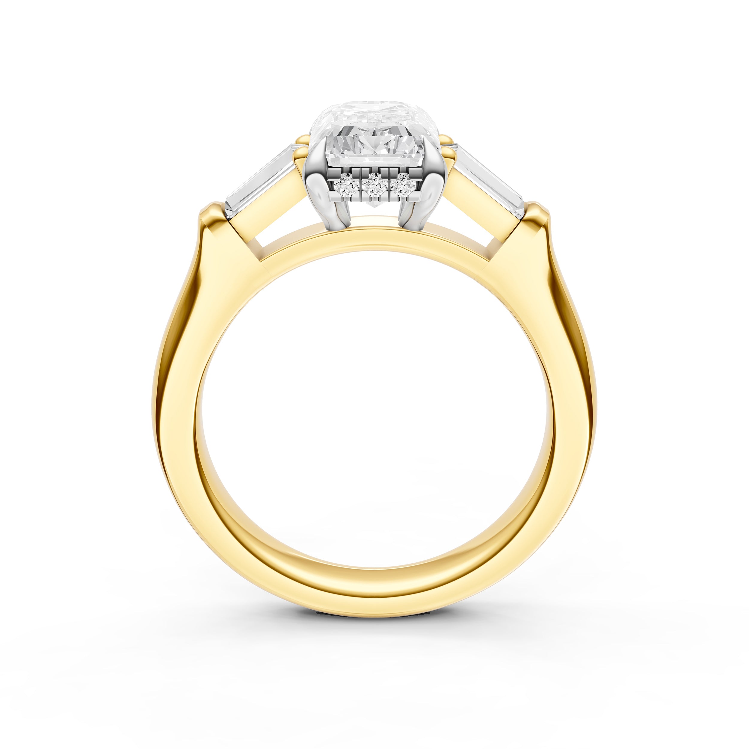 Baguette Hidden Halo Engagement Ring (Emerald Cut)