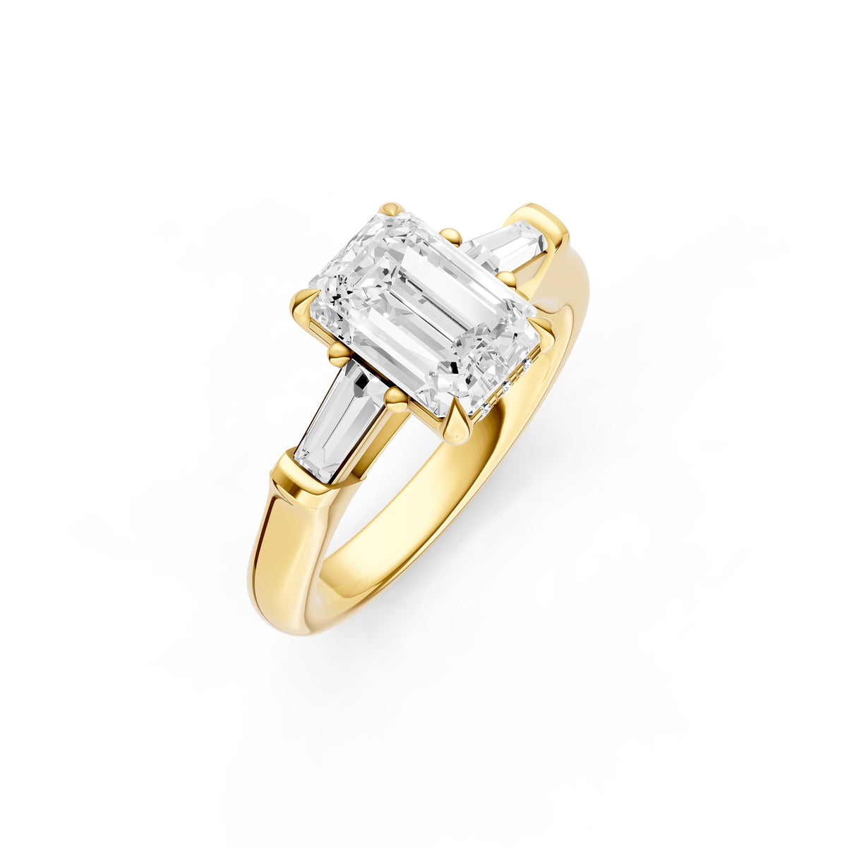 Baguette Hidden Halo Engagement Ring (Emerald Cut)
