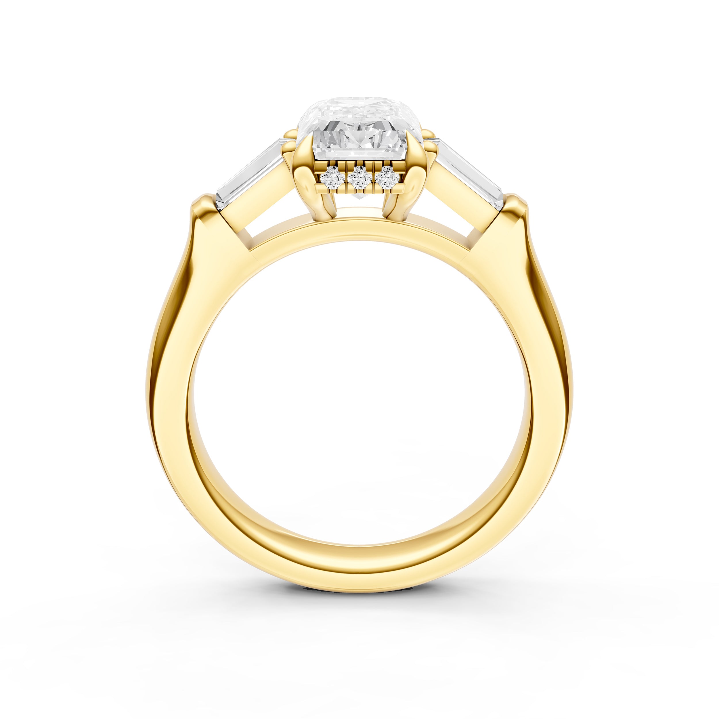 Baguette Hidden Halo Engagement Ring (Emerald Cut)