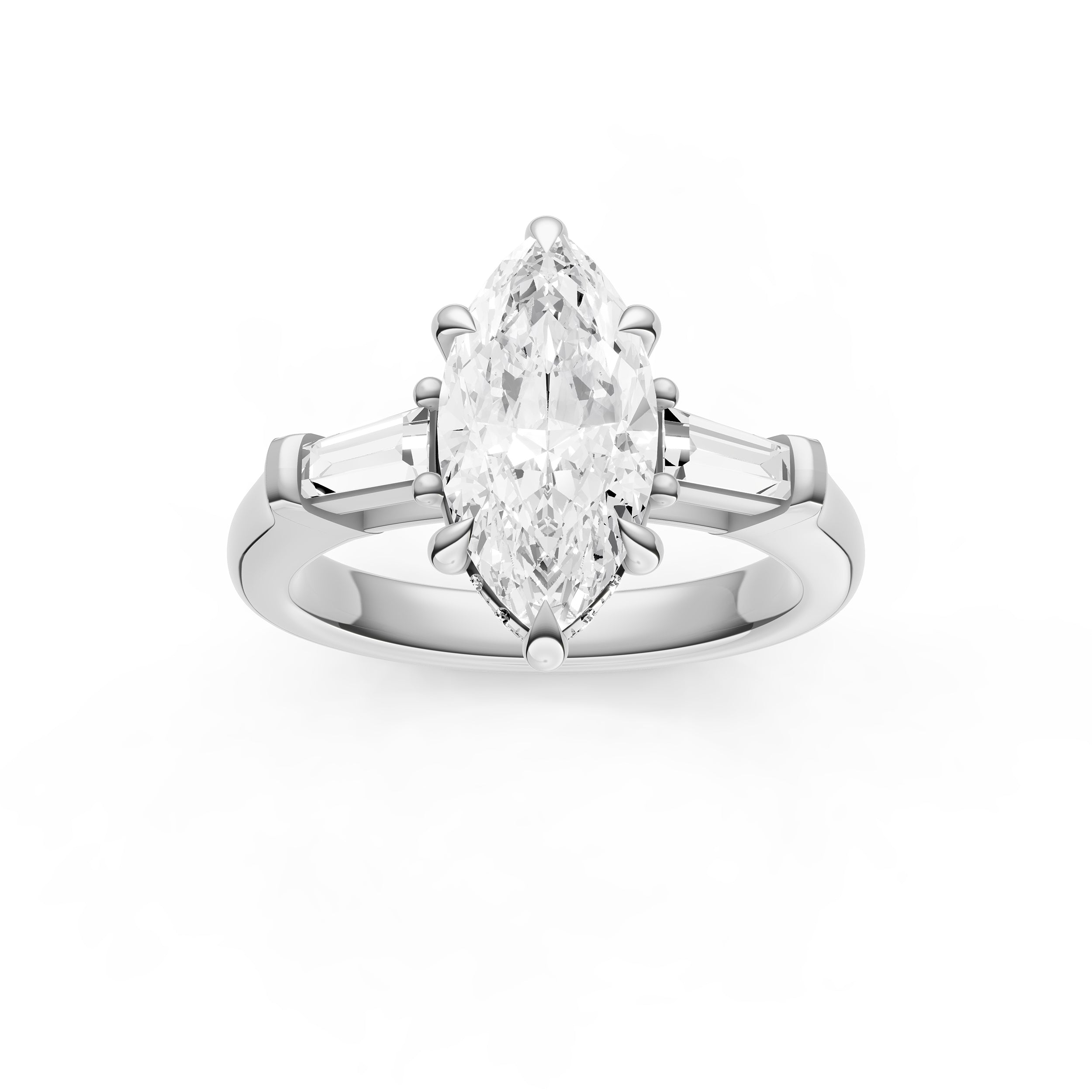 Baguette Hidden Halo Engagement Ring (Marquise)