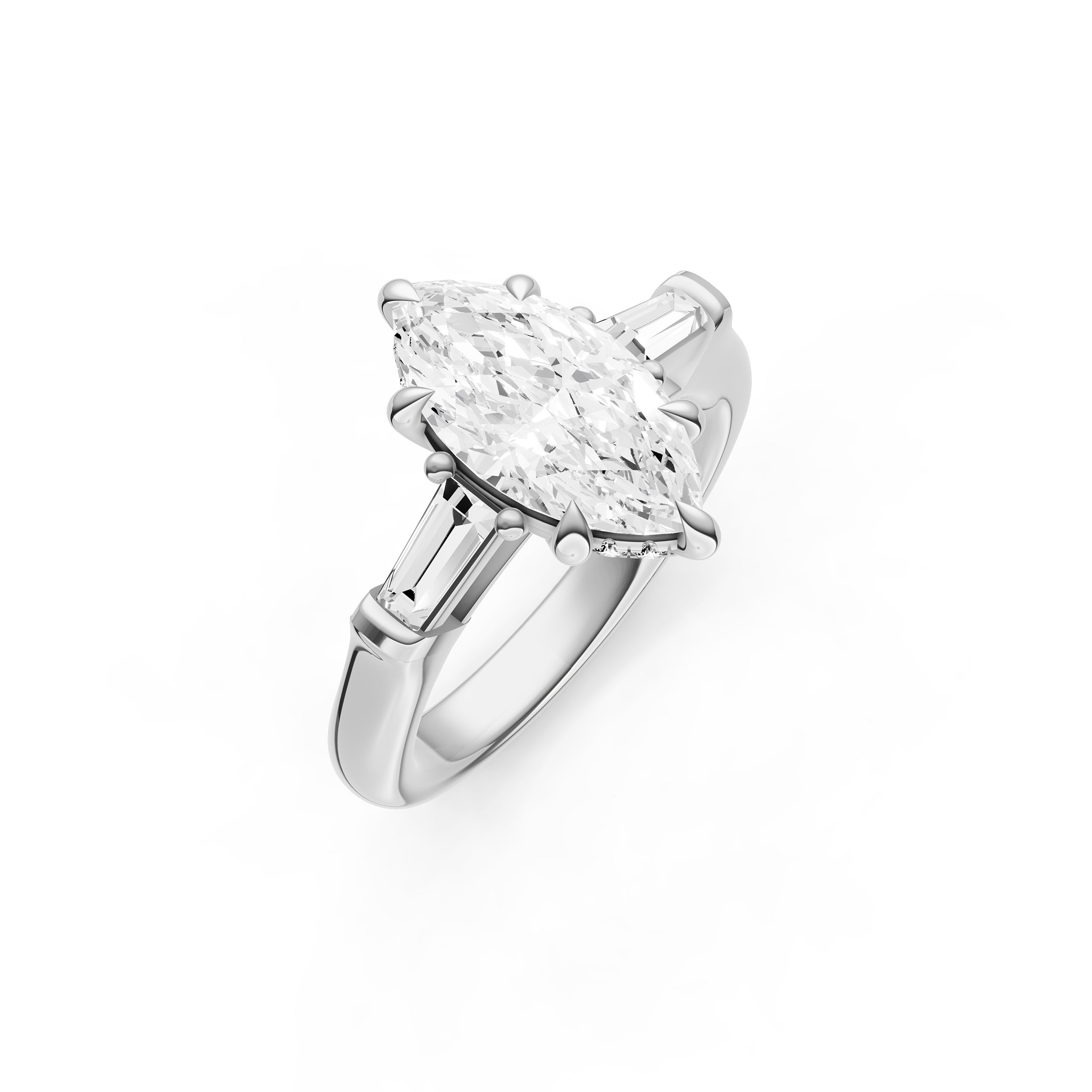 Baguette Hidden Halo Engagement Ring (Marquise)