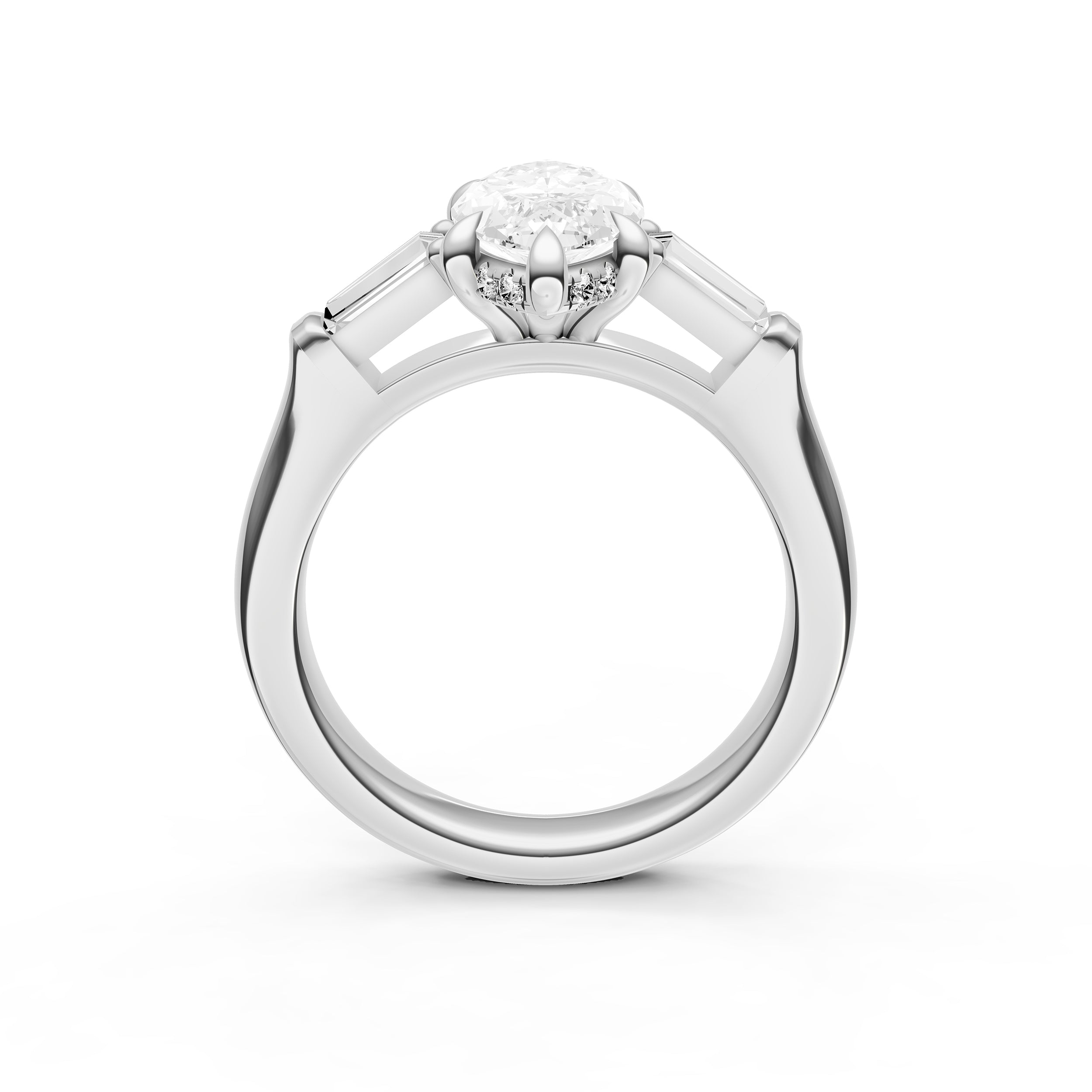 Baguette Hidden Halo Engagement Ring (Marquise)