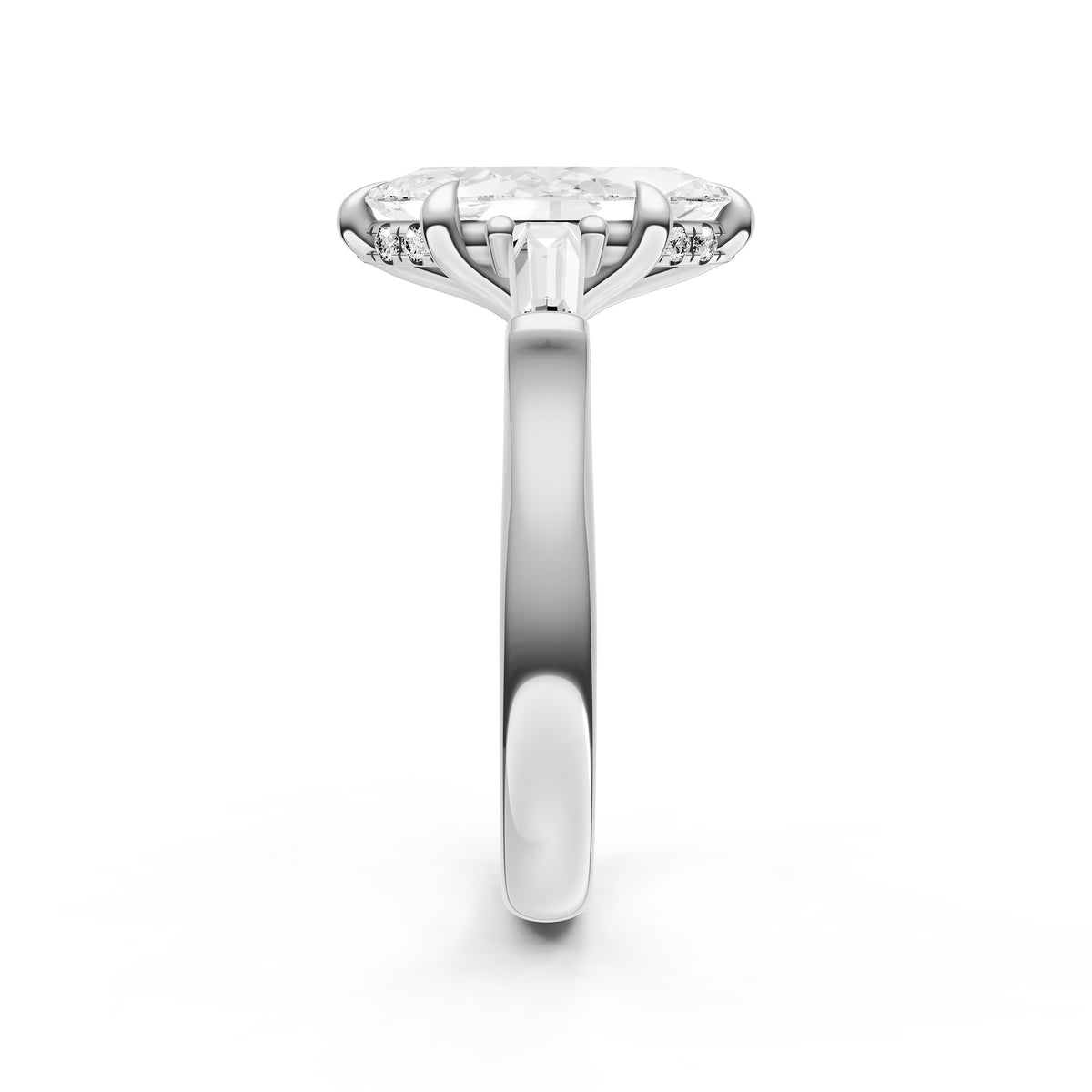 Baguette Hidden Halo Engagement Ring (Marquise)