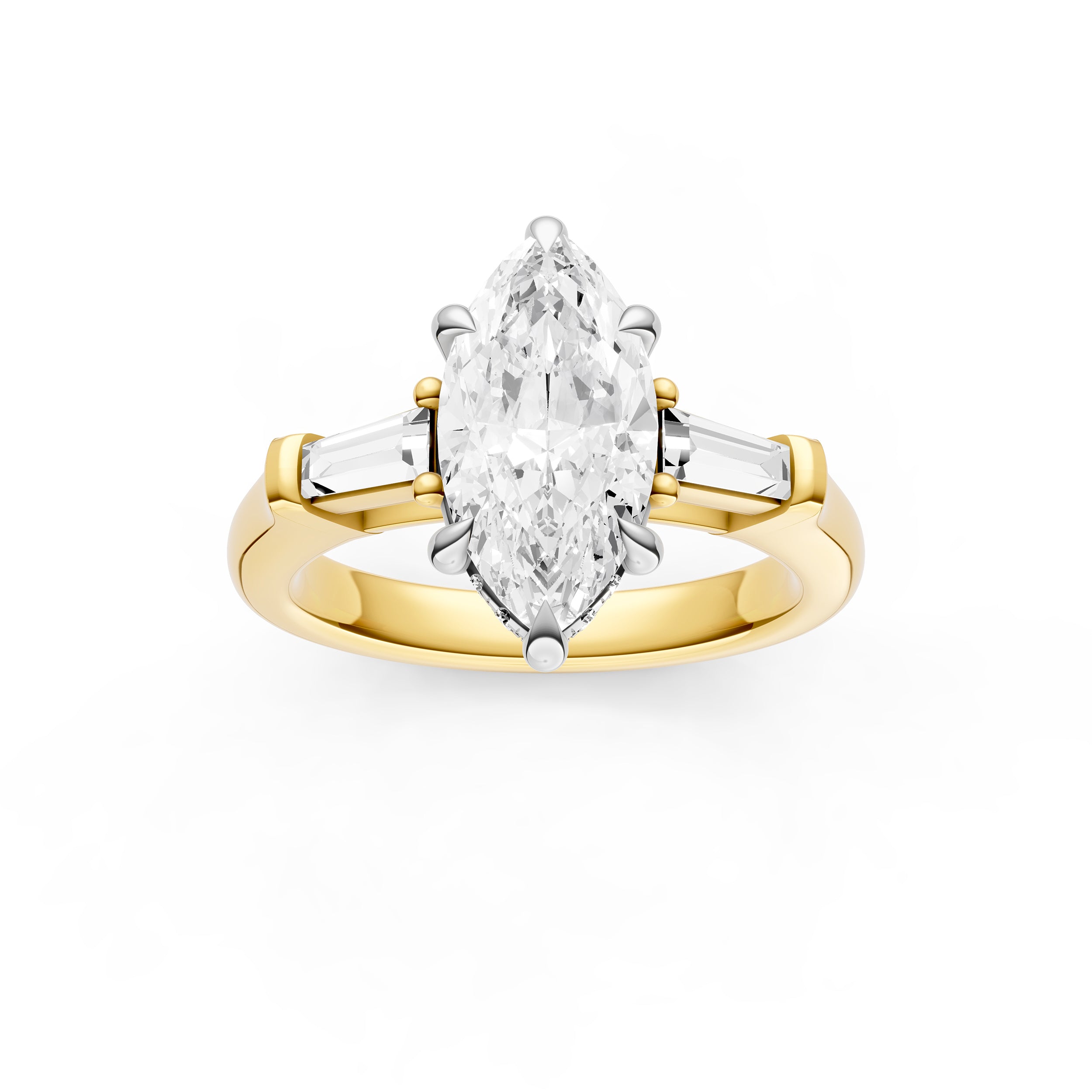 Baguette Hidden Halo Engagement Ring (Marquise)