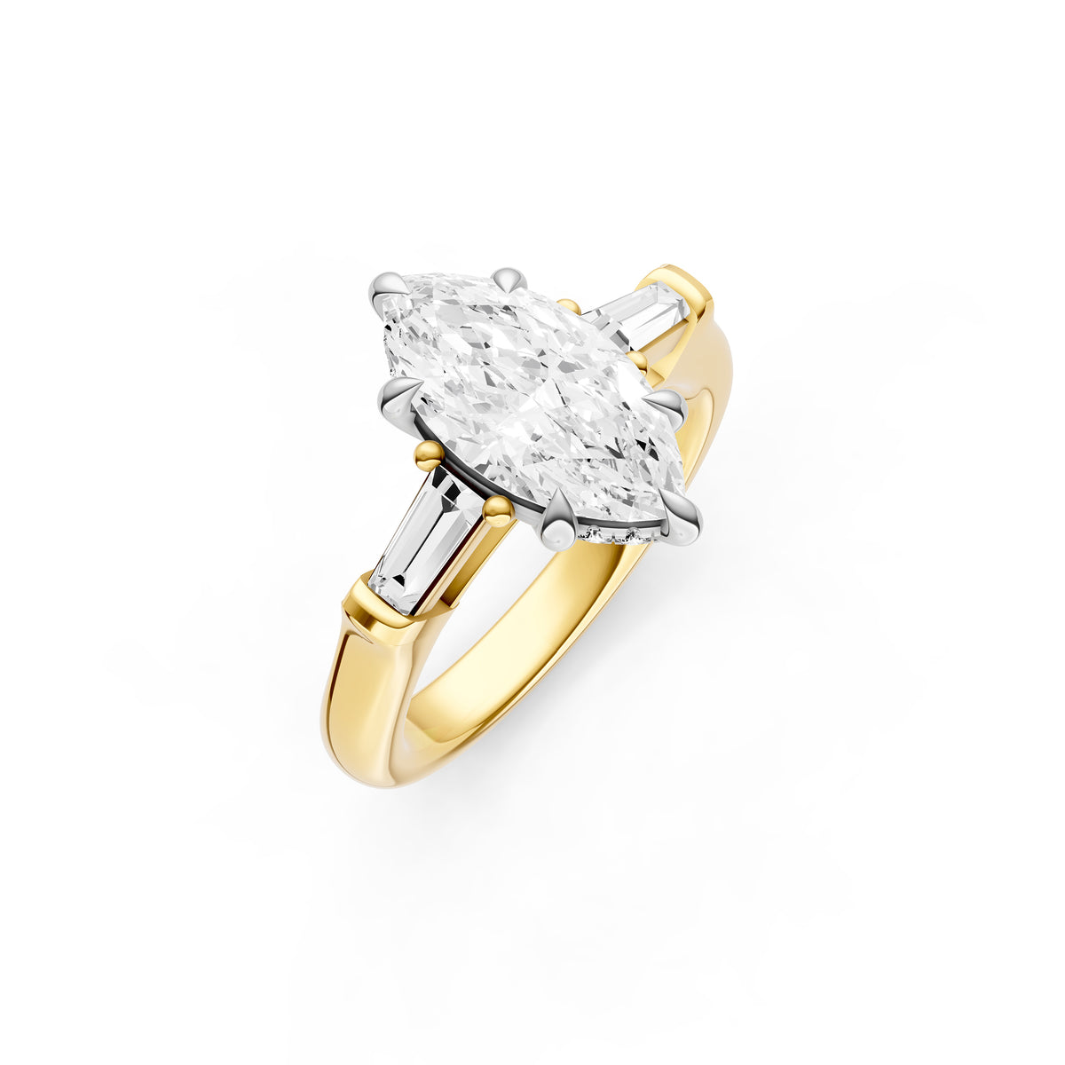 Baguette Hidden Halo Engagement Ring (Marquise)