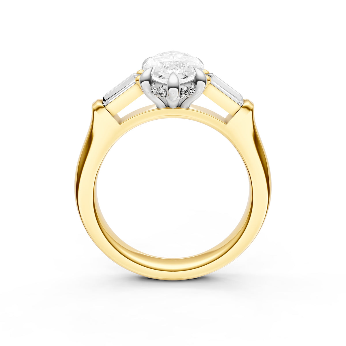 Baguette Hidden Halo Engagement Ring (Marquise)