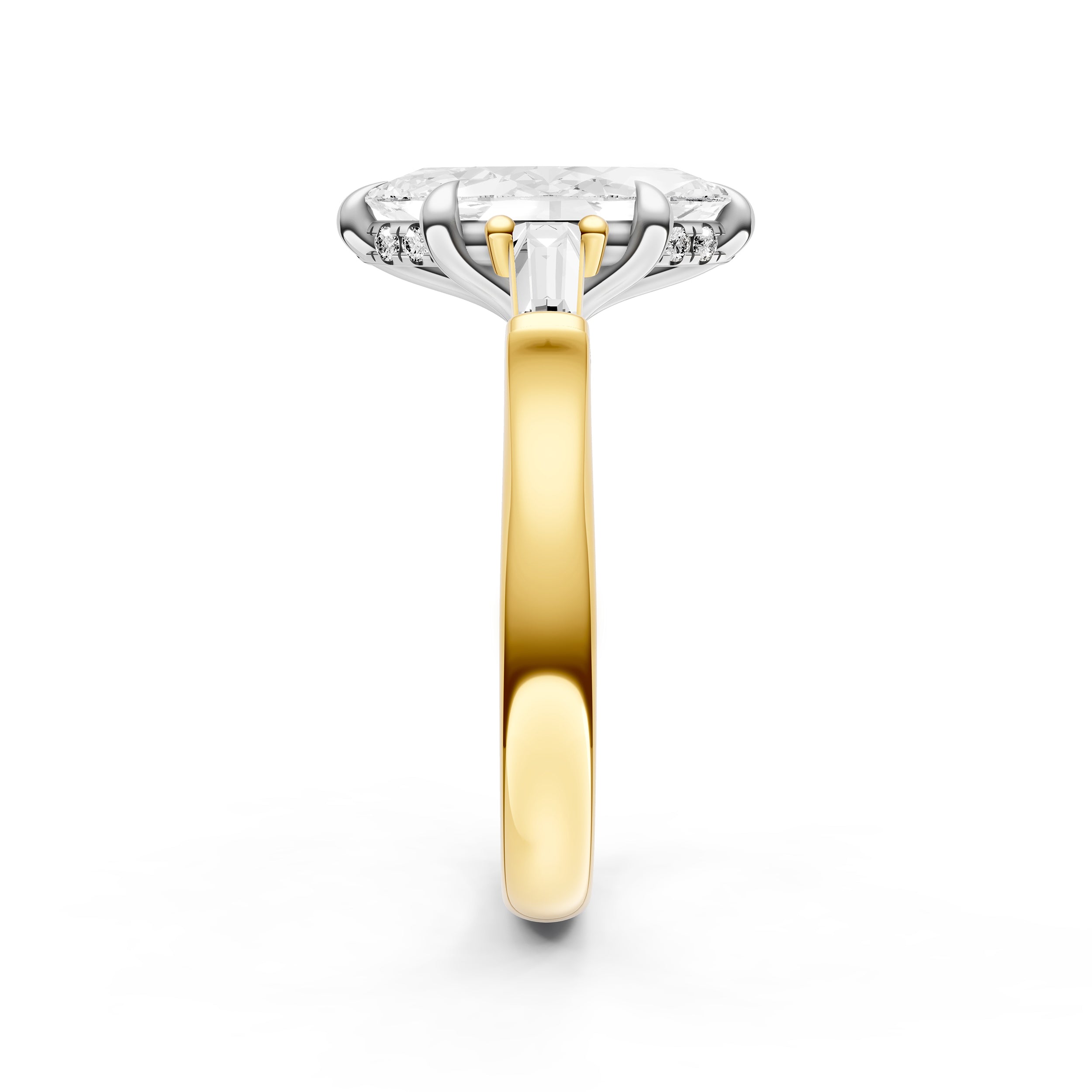 Baguette Hidden Halo Engagement Ring (Marquise)