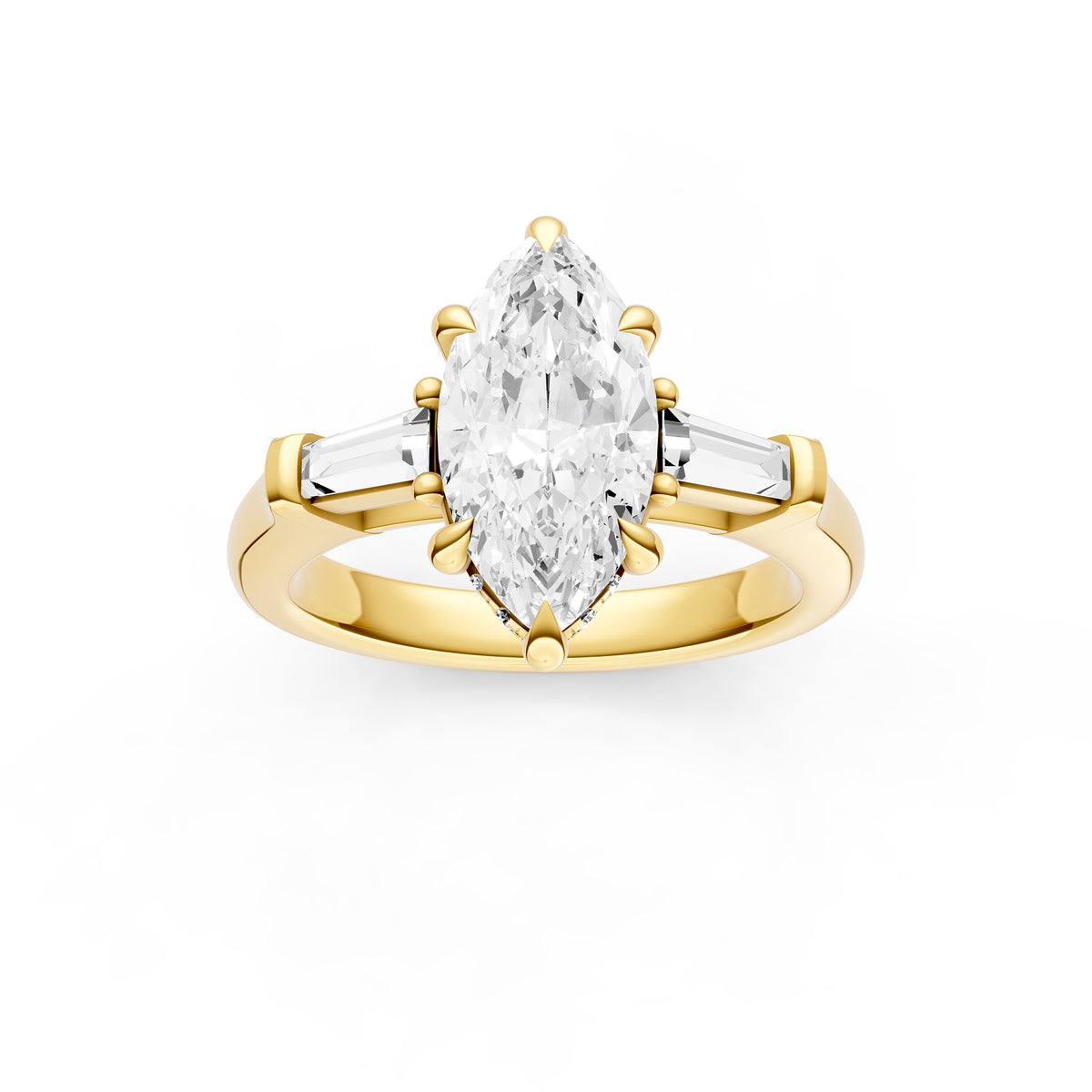 Baguette Hidden Halo Engagement Ring (Marquise)