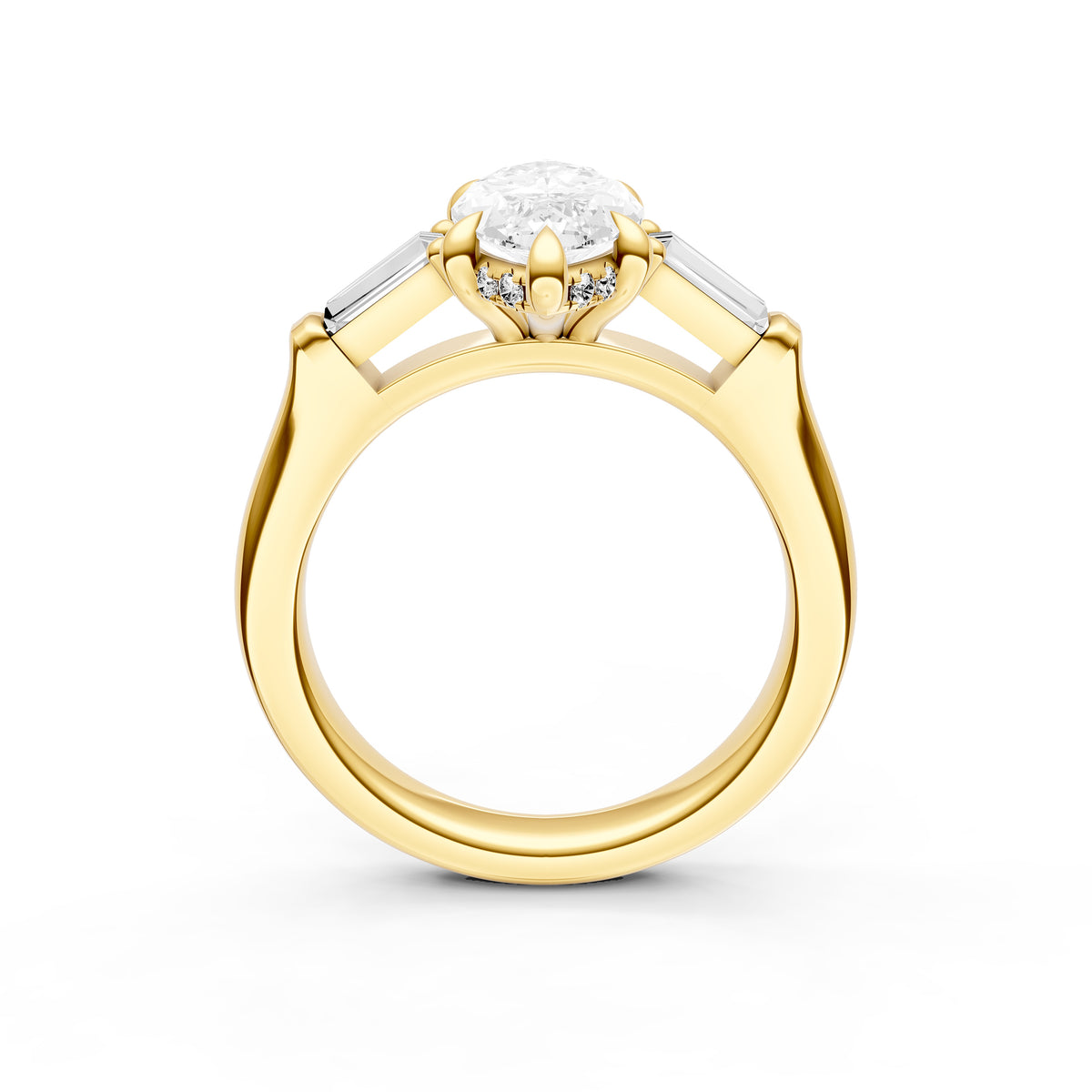 Baguette Hidden Halo Engagement Ring (Marquise)