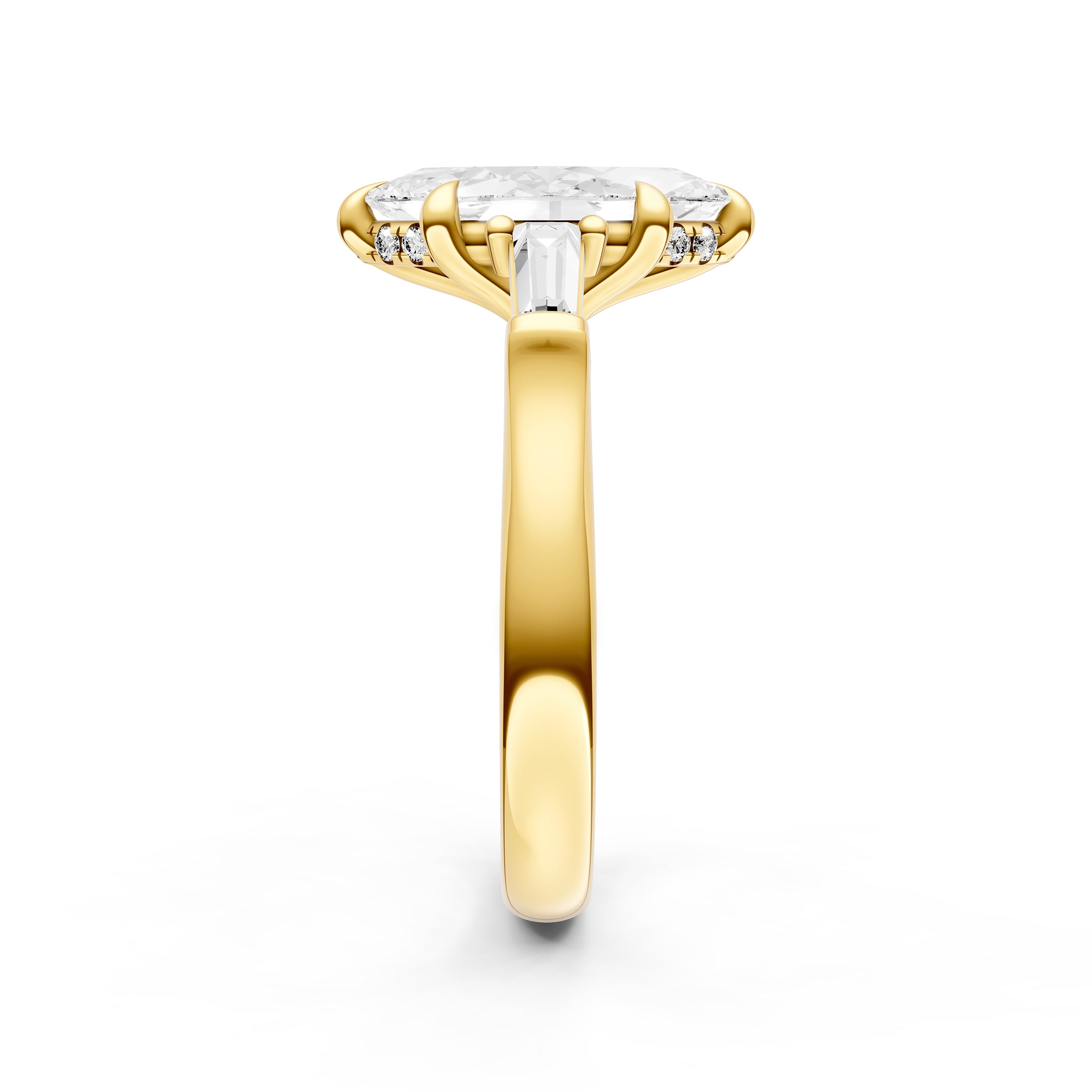 Baguette Hidden Halo Engagement Ring (Marquise)