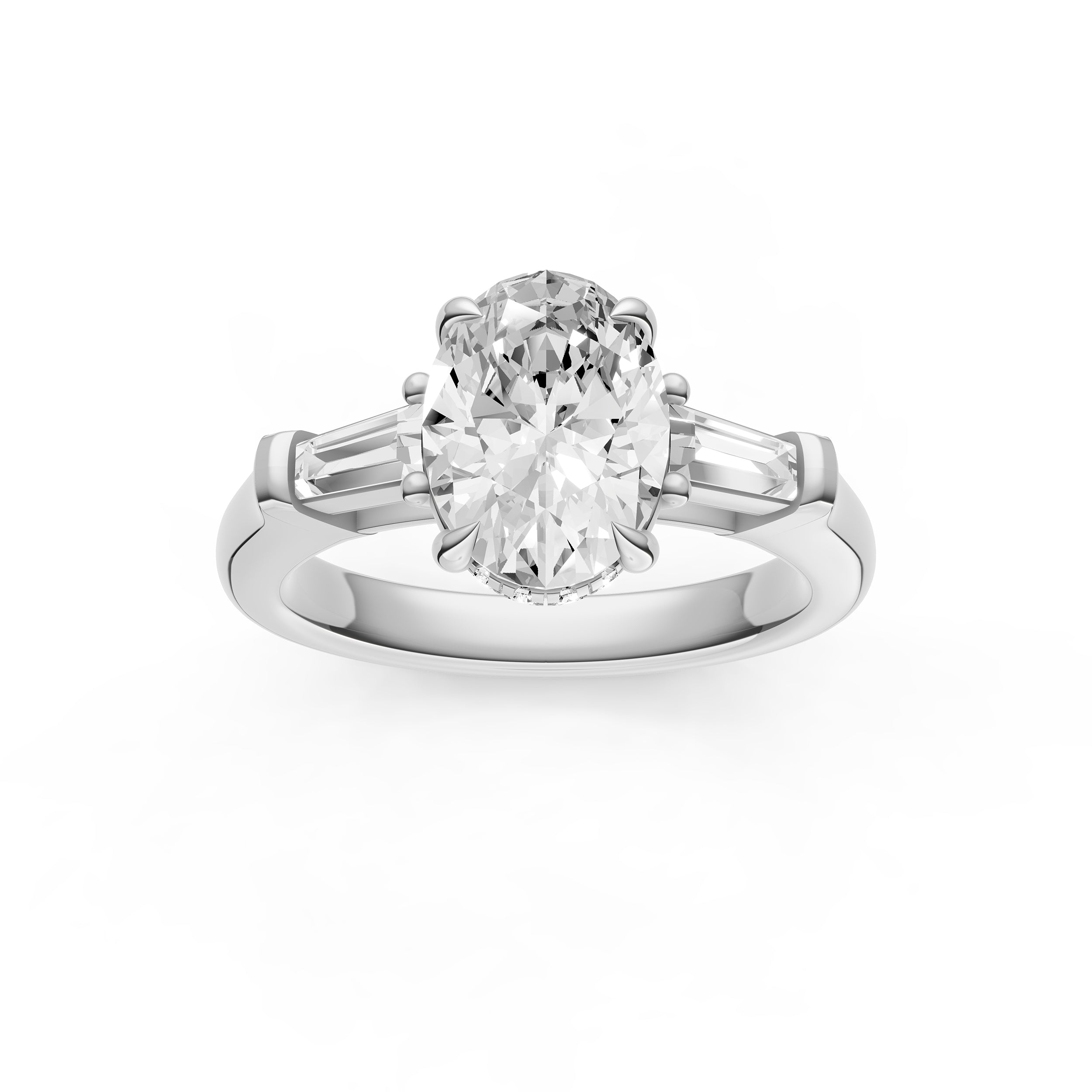 Baguette Hidden Halo Engagement Ring (Oval)