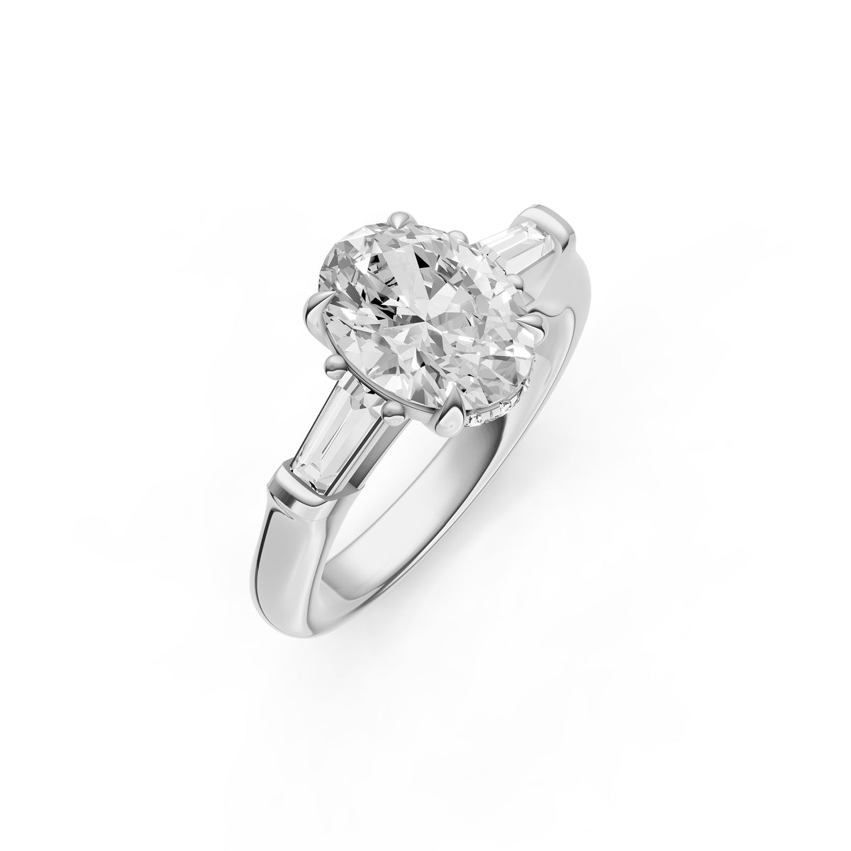 Baguette Hidden Halo Engagement Ring (Oval)
