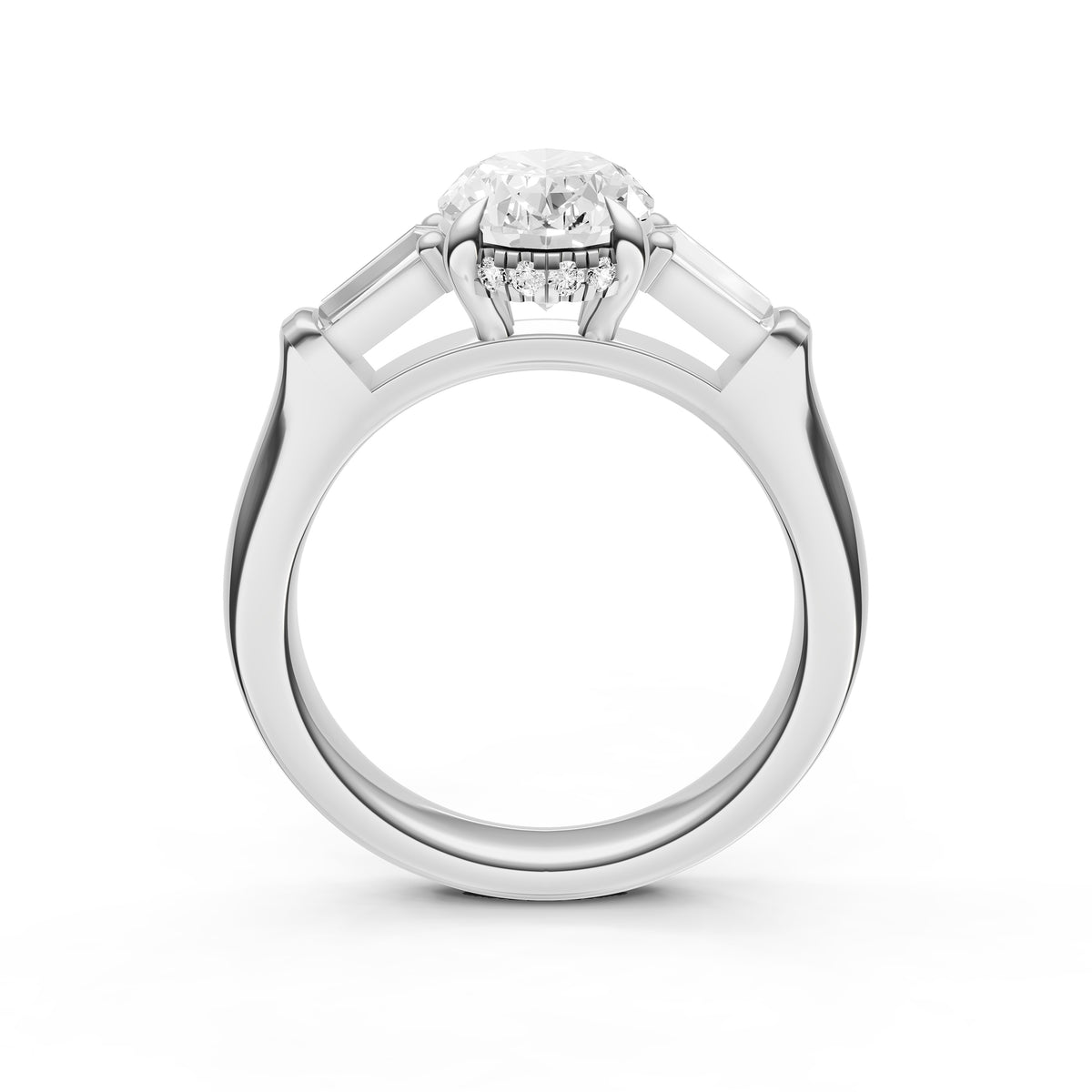 Baguette Hidden Halo Engagement Ring (Oval)