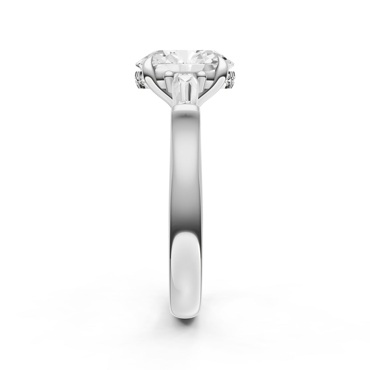 Baguette Hidden Halo Engagement Ring (Oval)