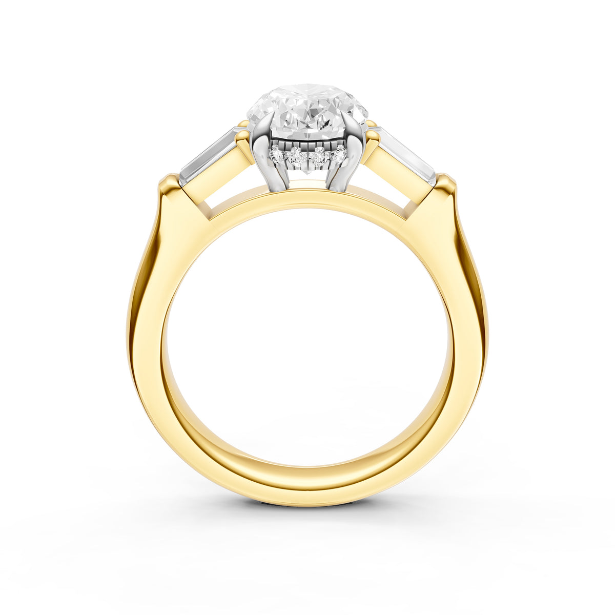 Baguette Hidden Halo Engagement Ring (Oval)