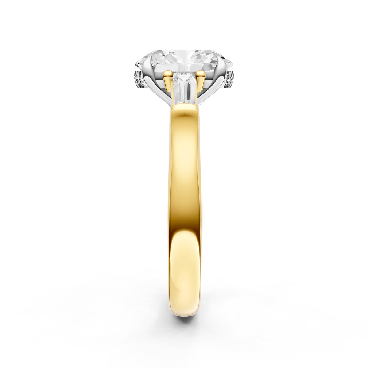 Baguette Hidden Halo Engagement Ring (Oval)