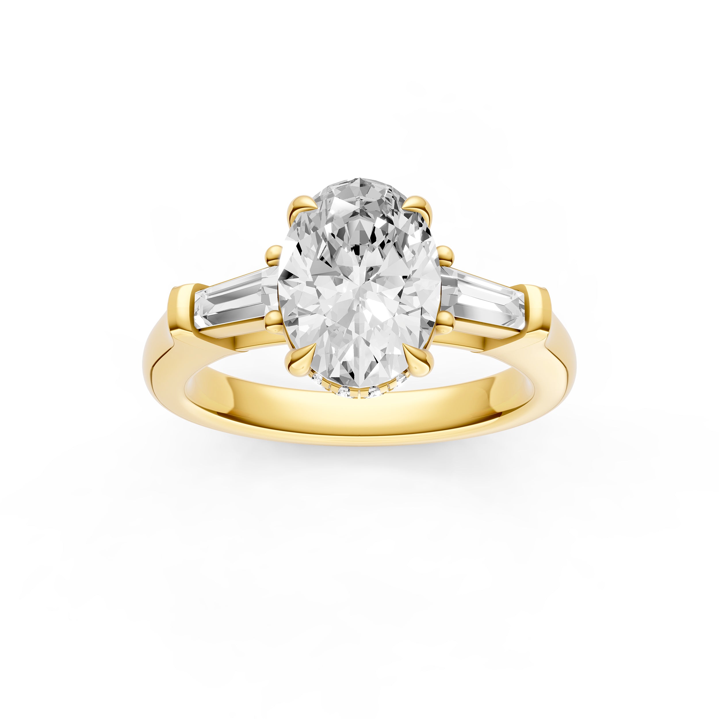 Baguette Hidden Halo Engagement Ring (Oval)