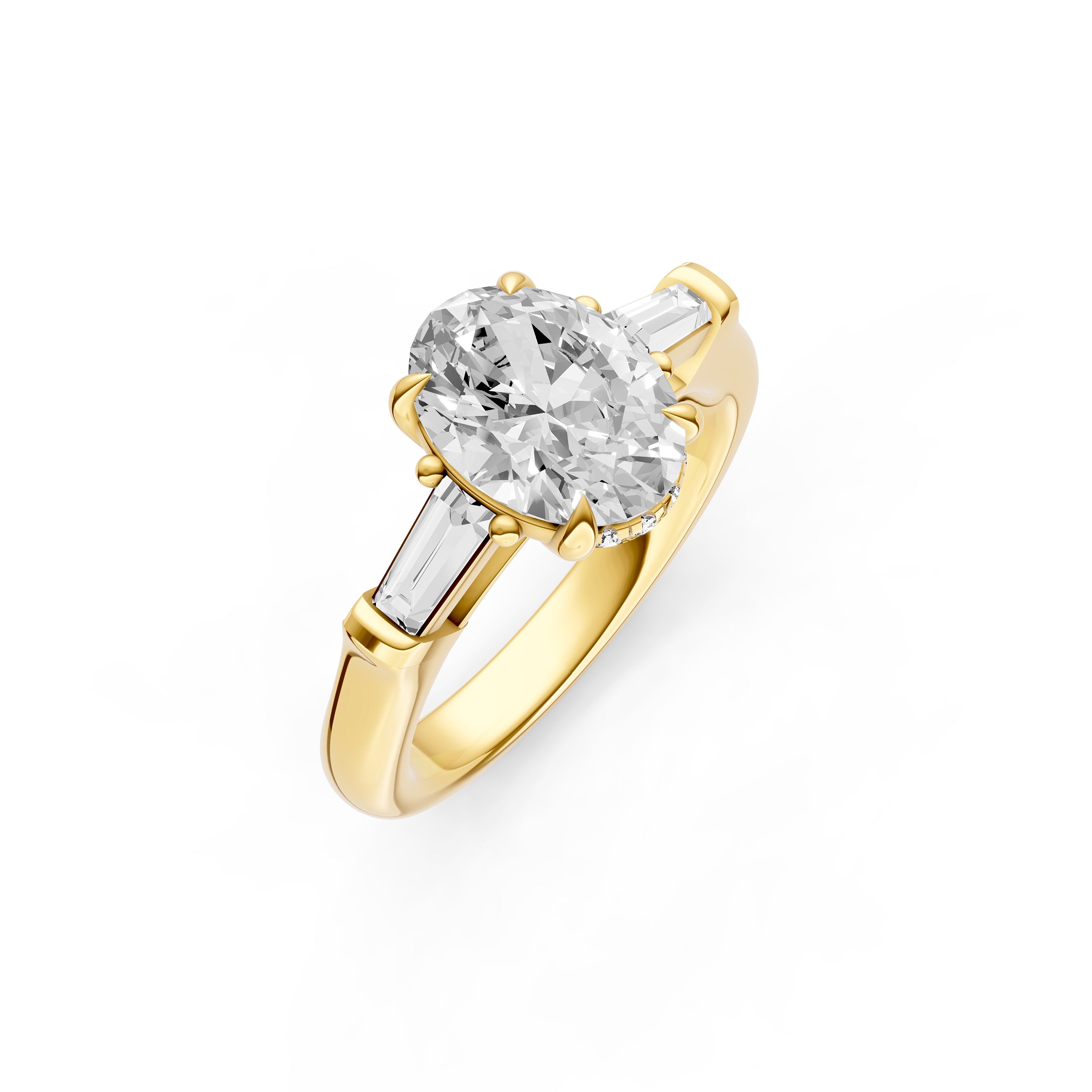 Baguette Hidden Halo Engagement Ring (Oval)