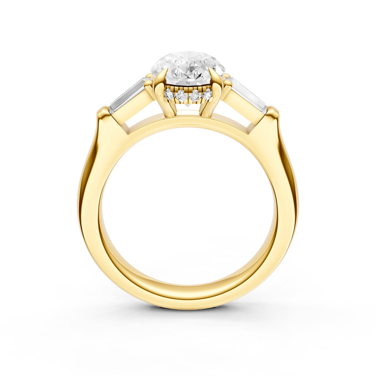Baguette Hidden Halo Engagement Ring (Oval)