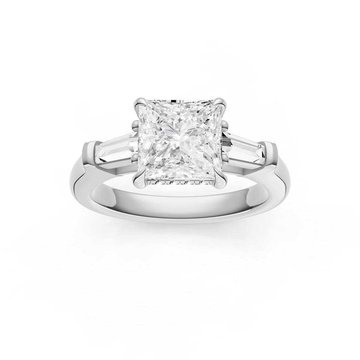 Baguette Hidden Halo Engagement Ring (Princess Cut)