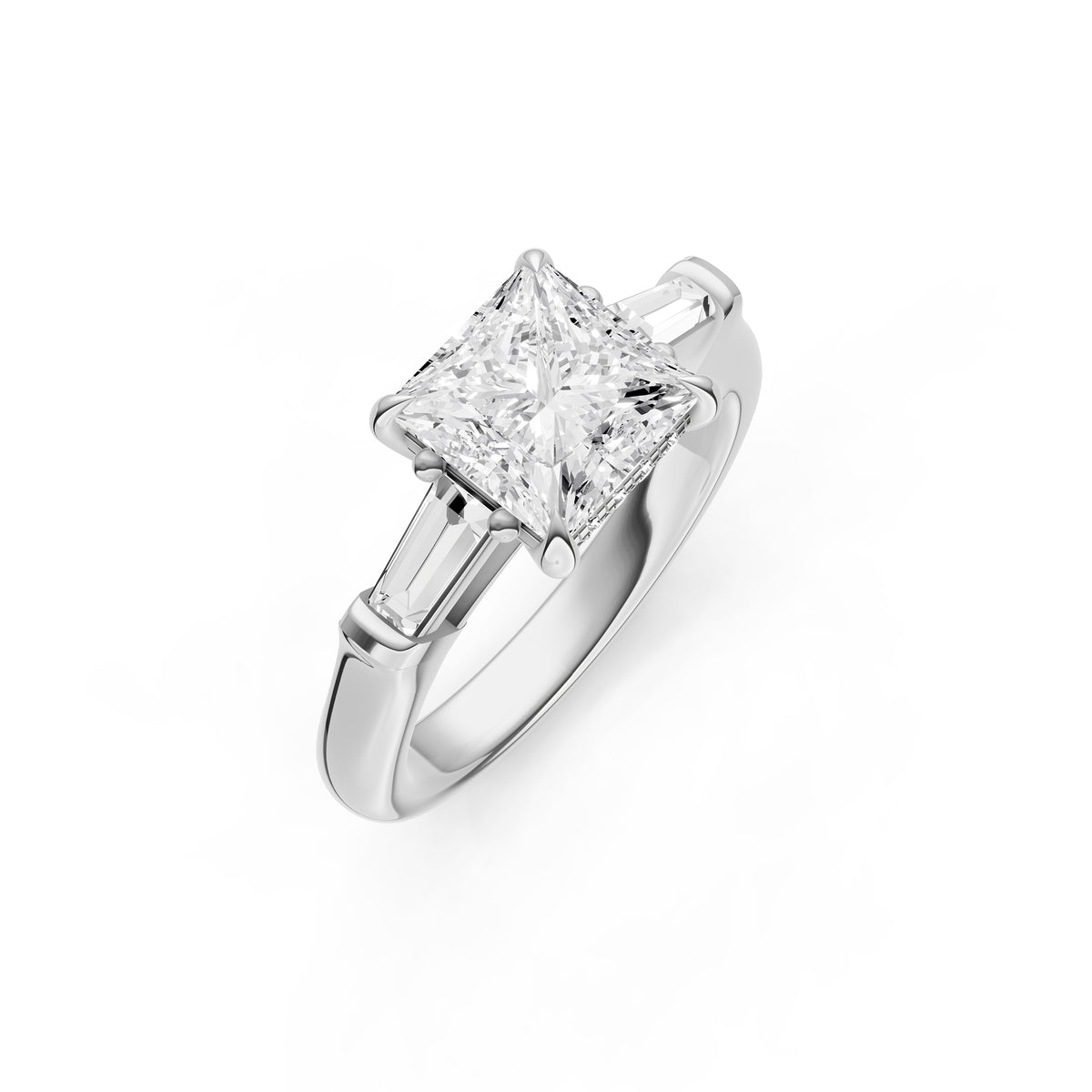 Baguette Hidden Halo Engagement Ring (Princess Cut)