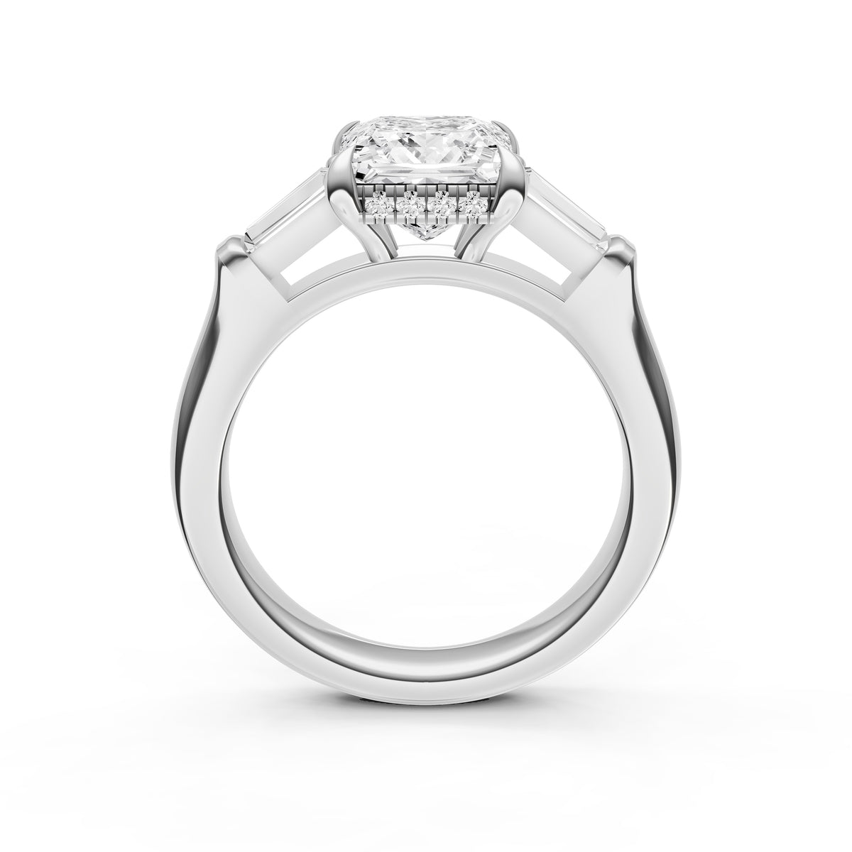 Baguette Hidden Halo Engagement Ring (Princess Cut)