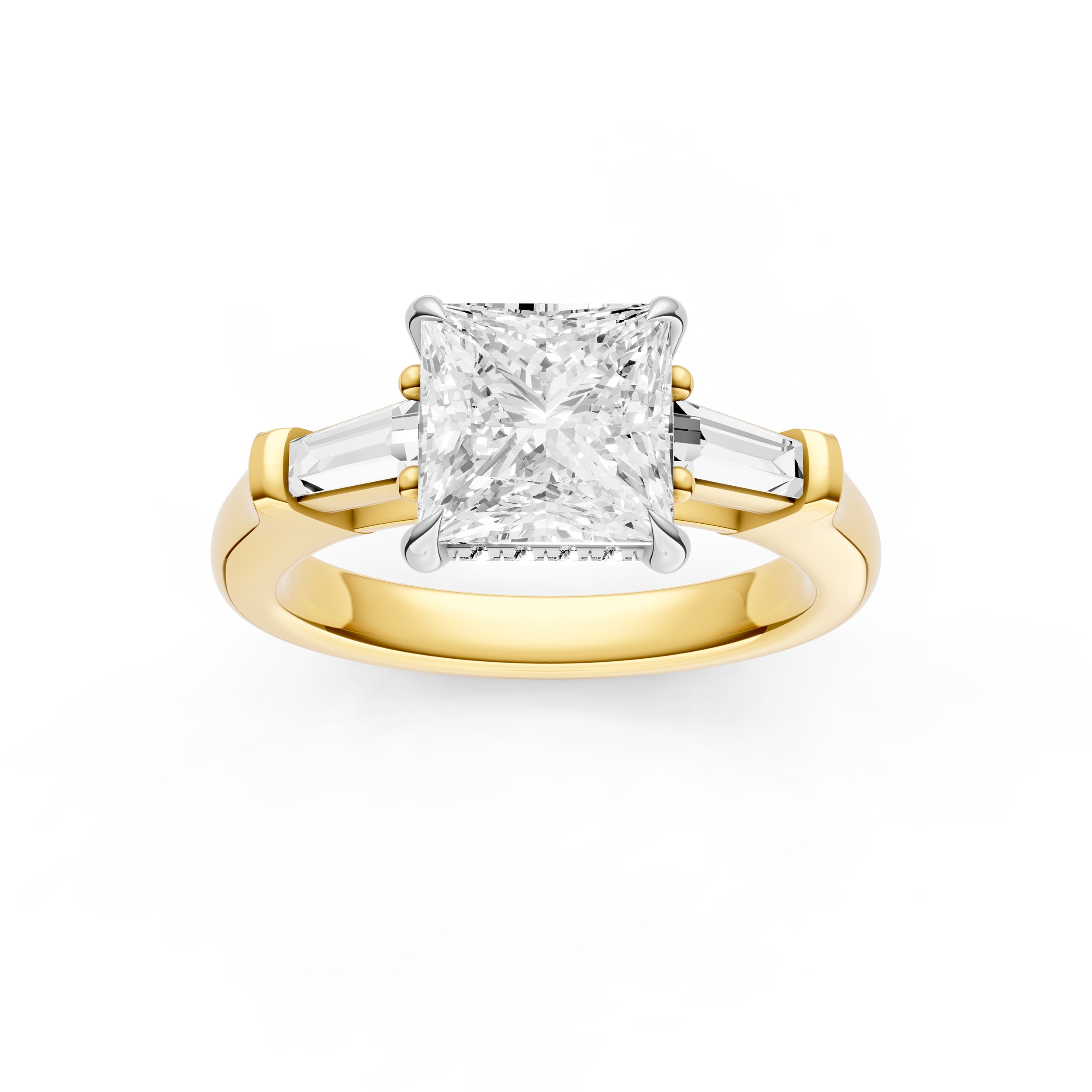 Baguette Hidden Halo Engagement Ring (Princess Cut)
