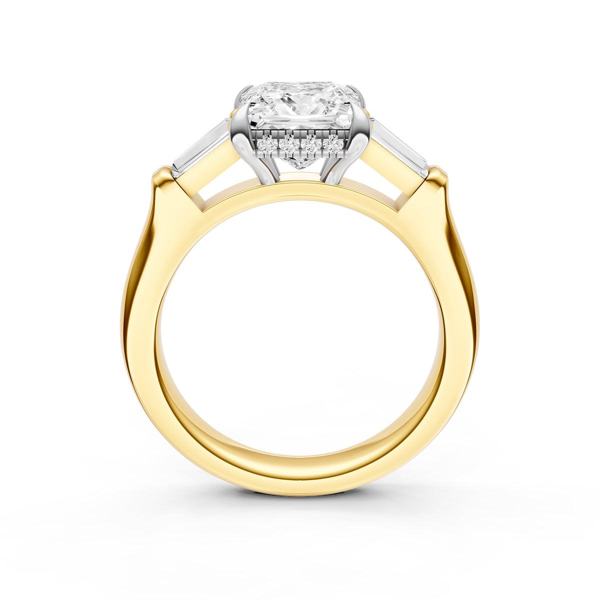 Baguette Hidden Halo Engagement Ring (Princess Cut)
