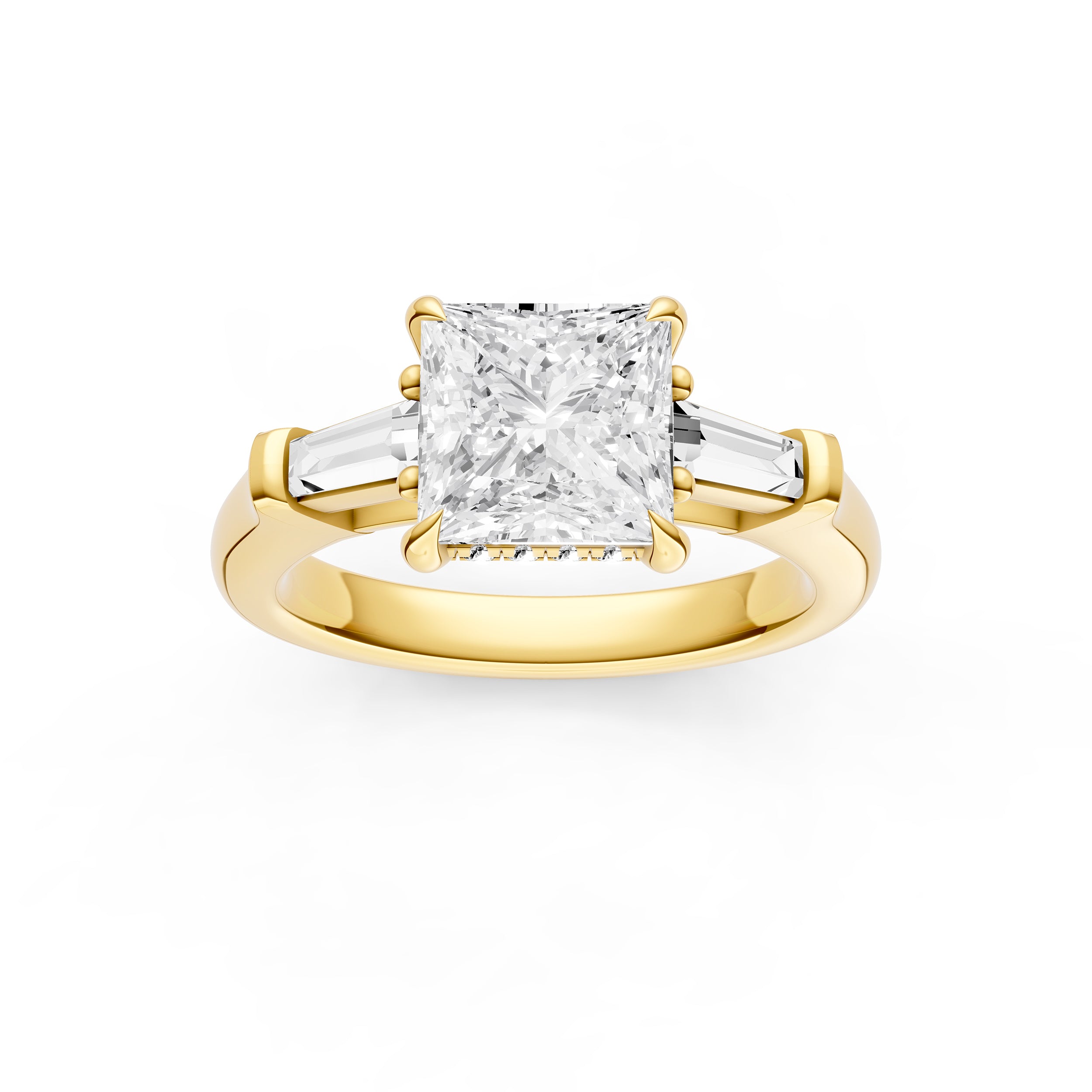 Baguette Hidden Halo Engagement Ring (Princess Cut)