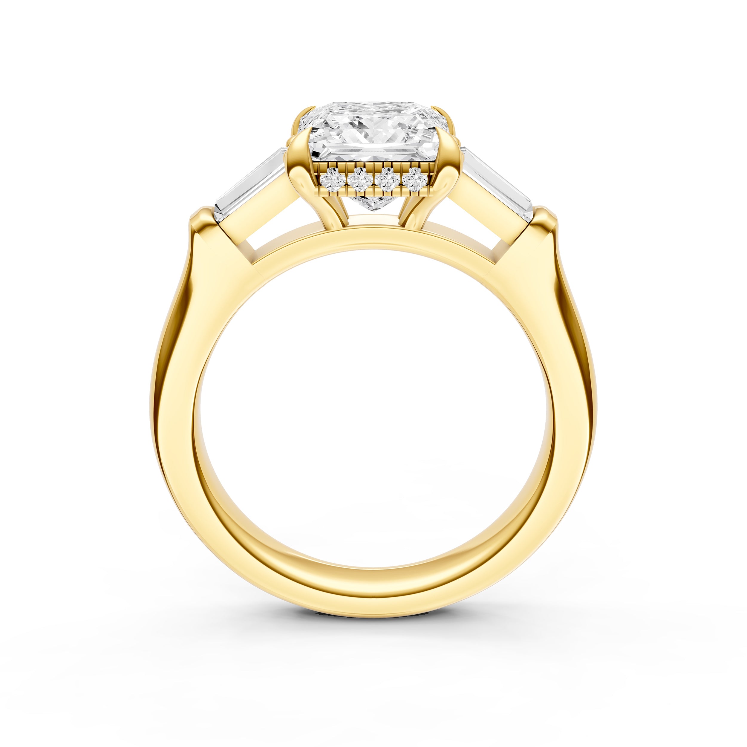 Baguette Hidden Halo Engagement Ring (Princess Cut)