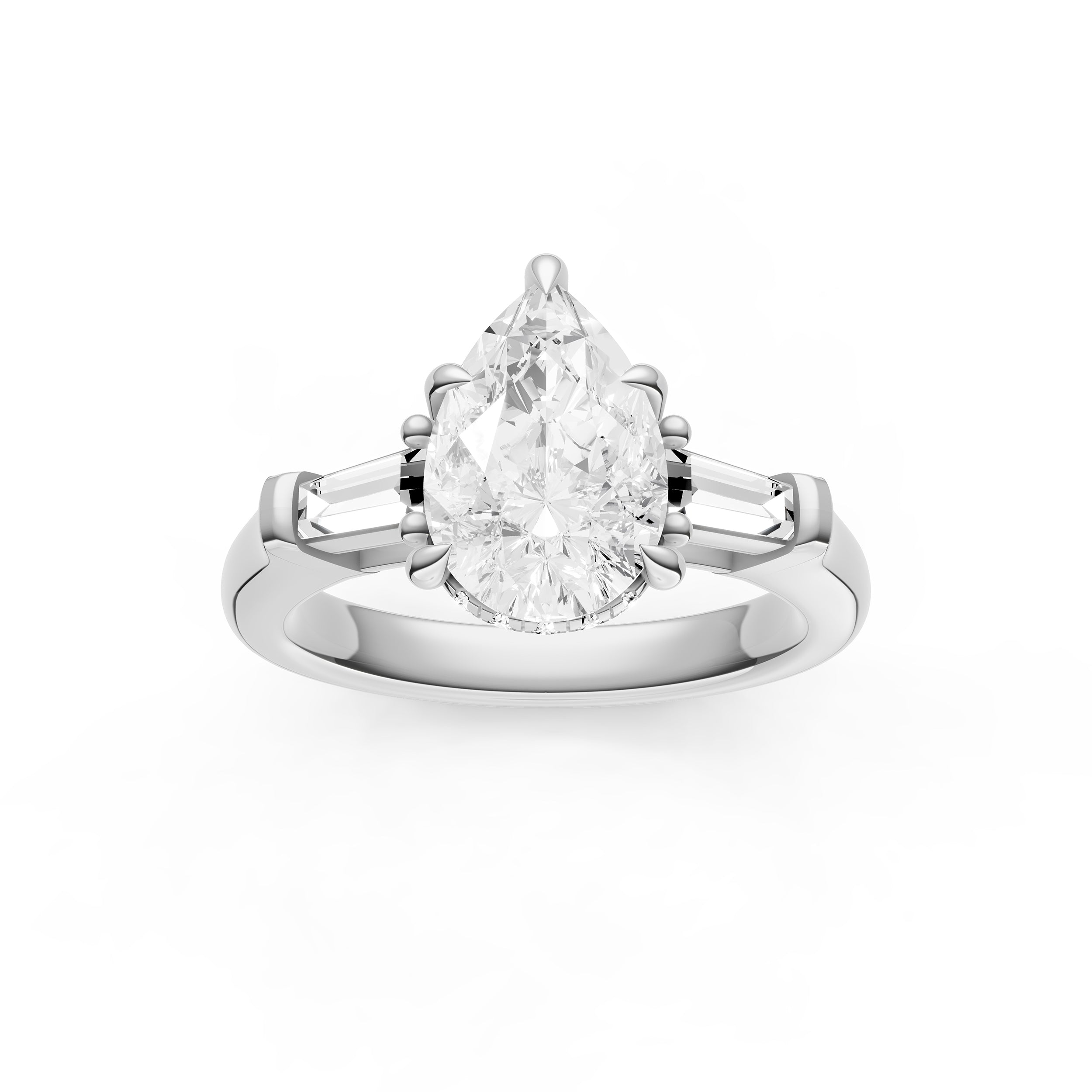 Baguette Hidden Halo Engagement Ring (Pear Shape)
