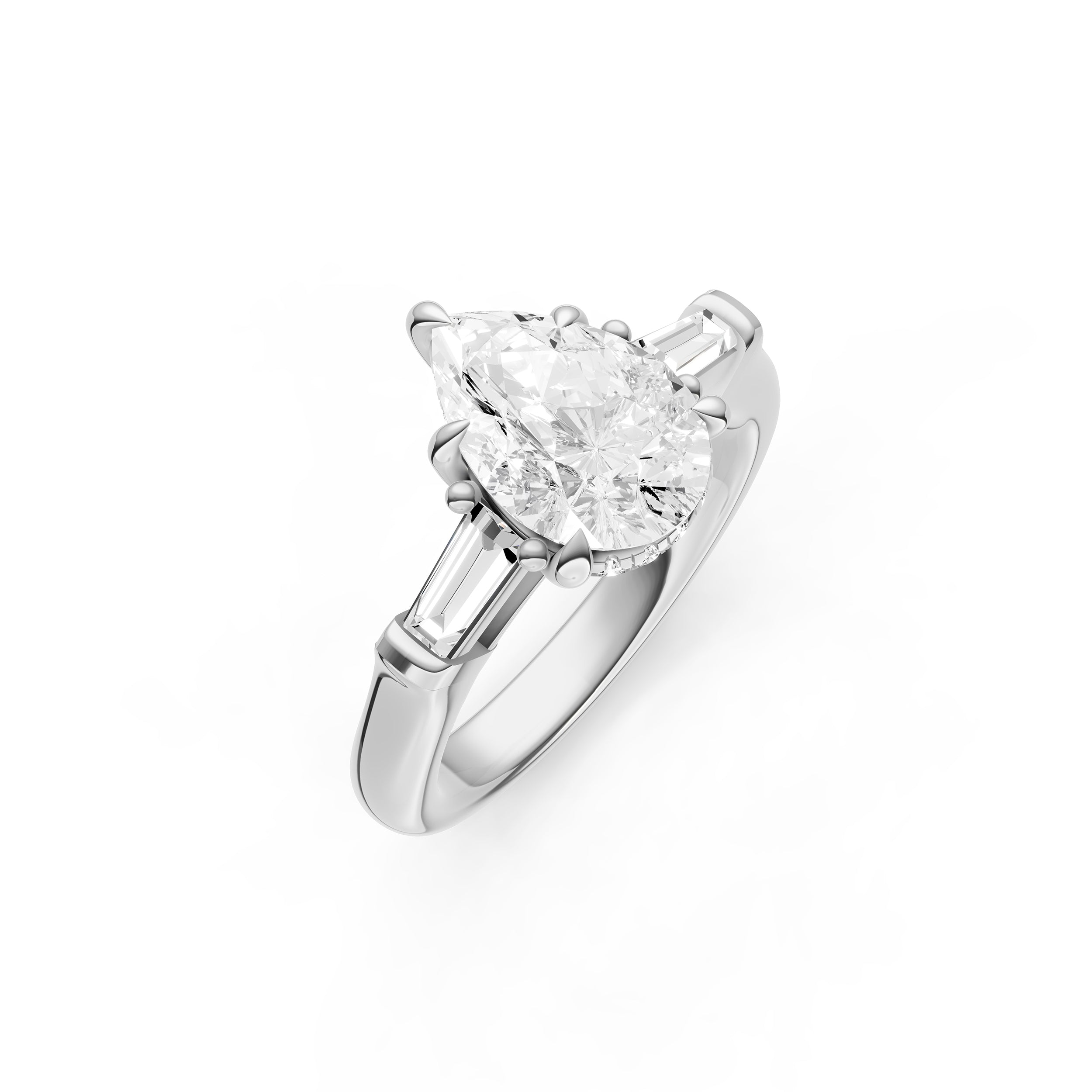 Baguette Hidden Halo Engagement Ring (Pear Shape)