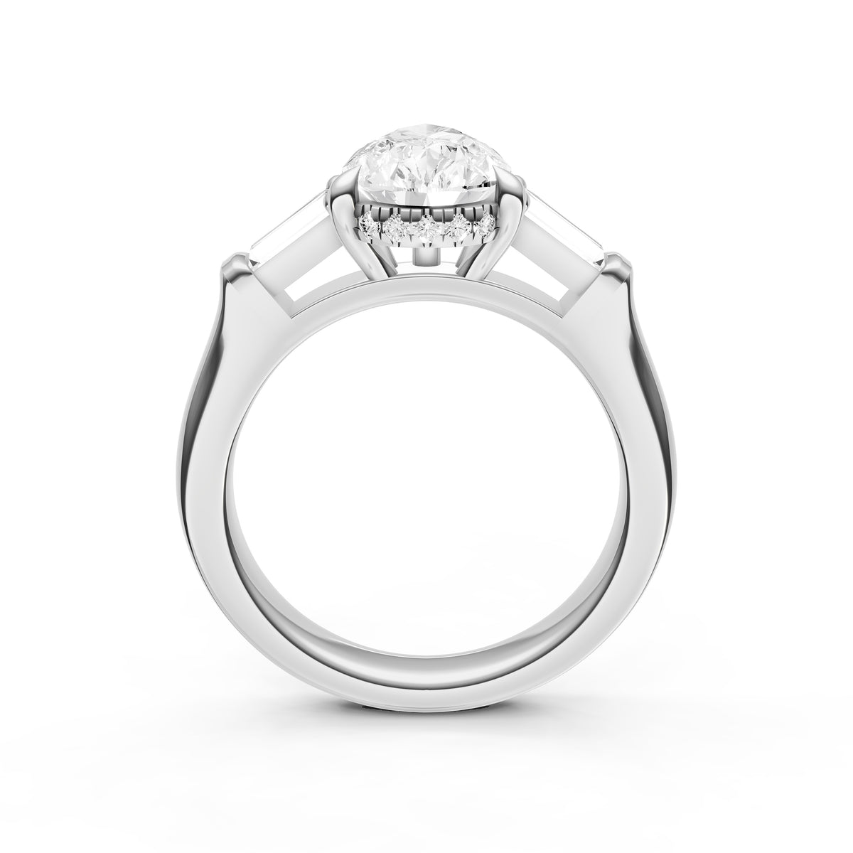 Baguette Hidden Halo Engagement Ring (Pear Shape)