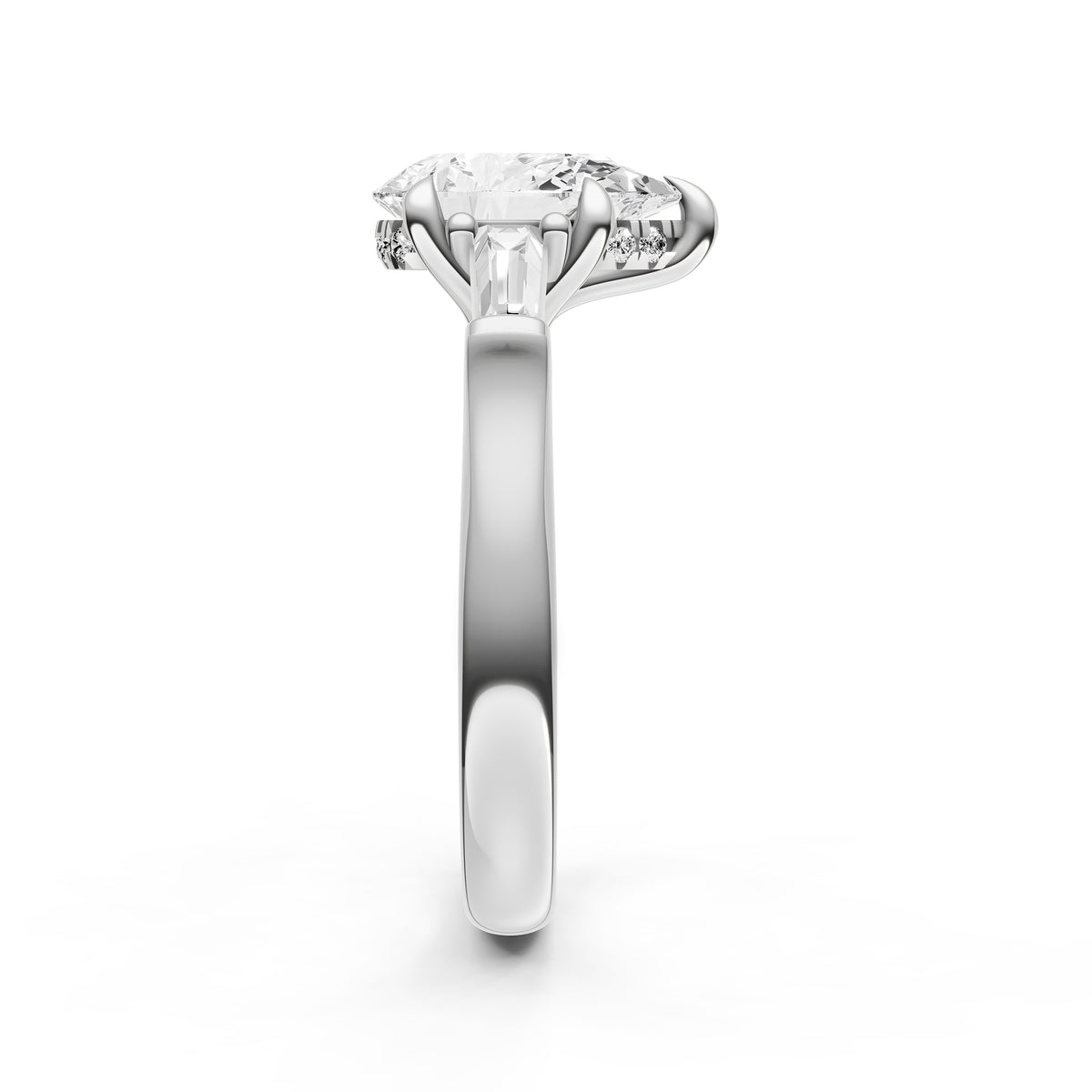 Baguette Hidden Halo Engagement Ring (Pear Shape)