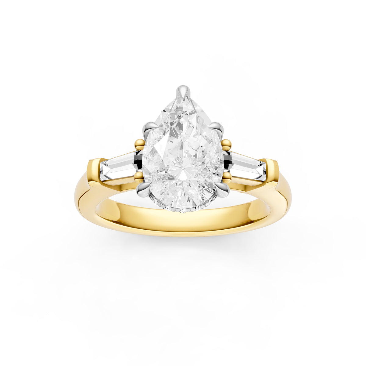 Baguette Hidden Halo Engagement Ring (Pear Shape)