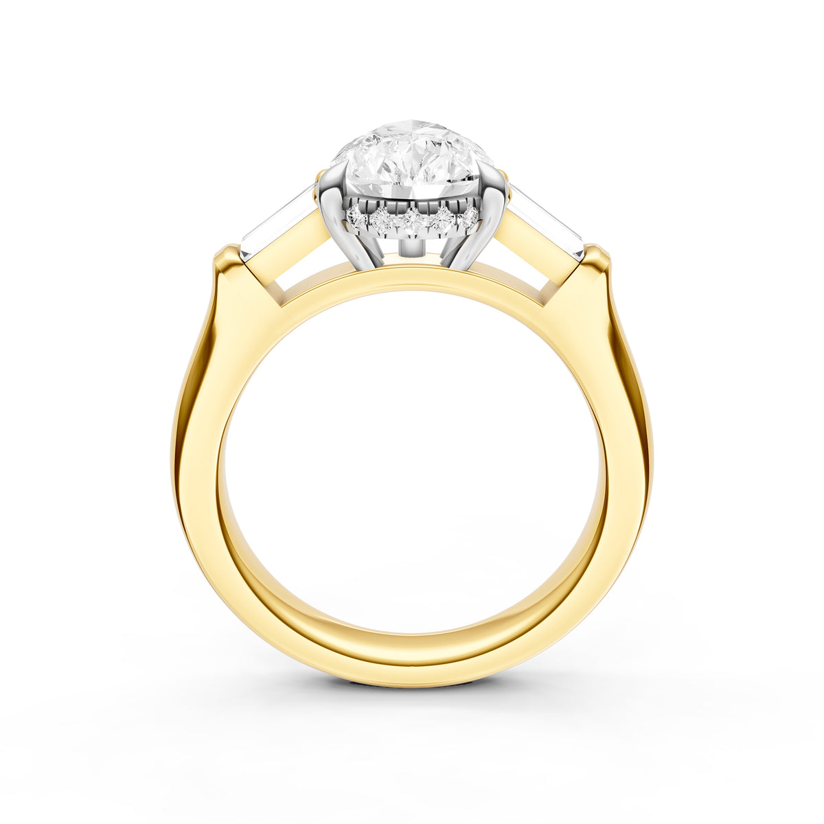 Baguette Hidden Halo Engagement Ring (Pear Shape)