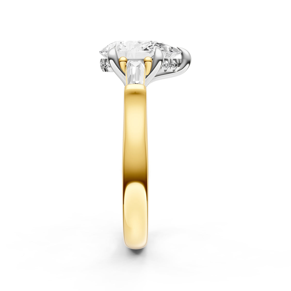 Baguette Hidden Halo Engagement Ring (Pear Shape)