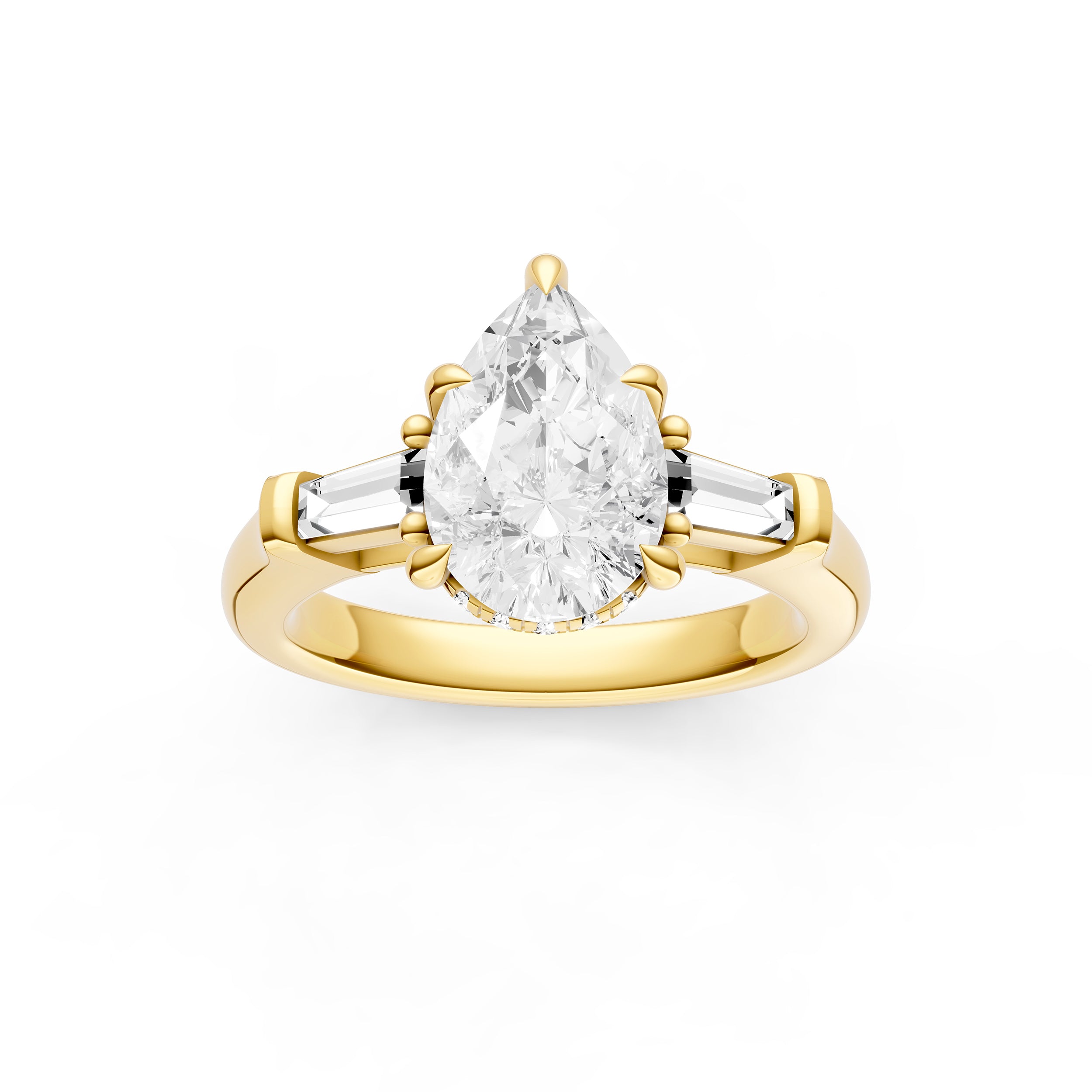 Baguette Hidden Halo Engagement Ring (Pear Shape)
