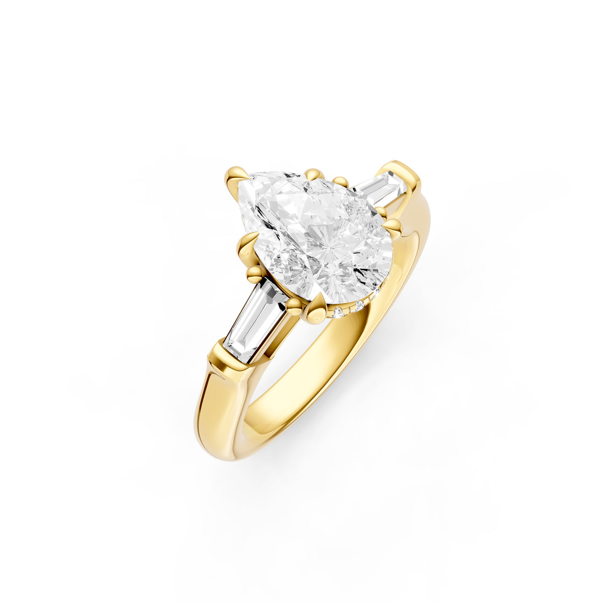 Baguette Hidden Halo Engagement Ring (Pear Shape)