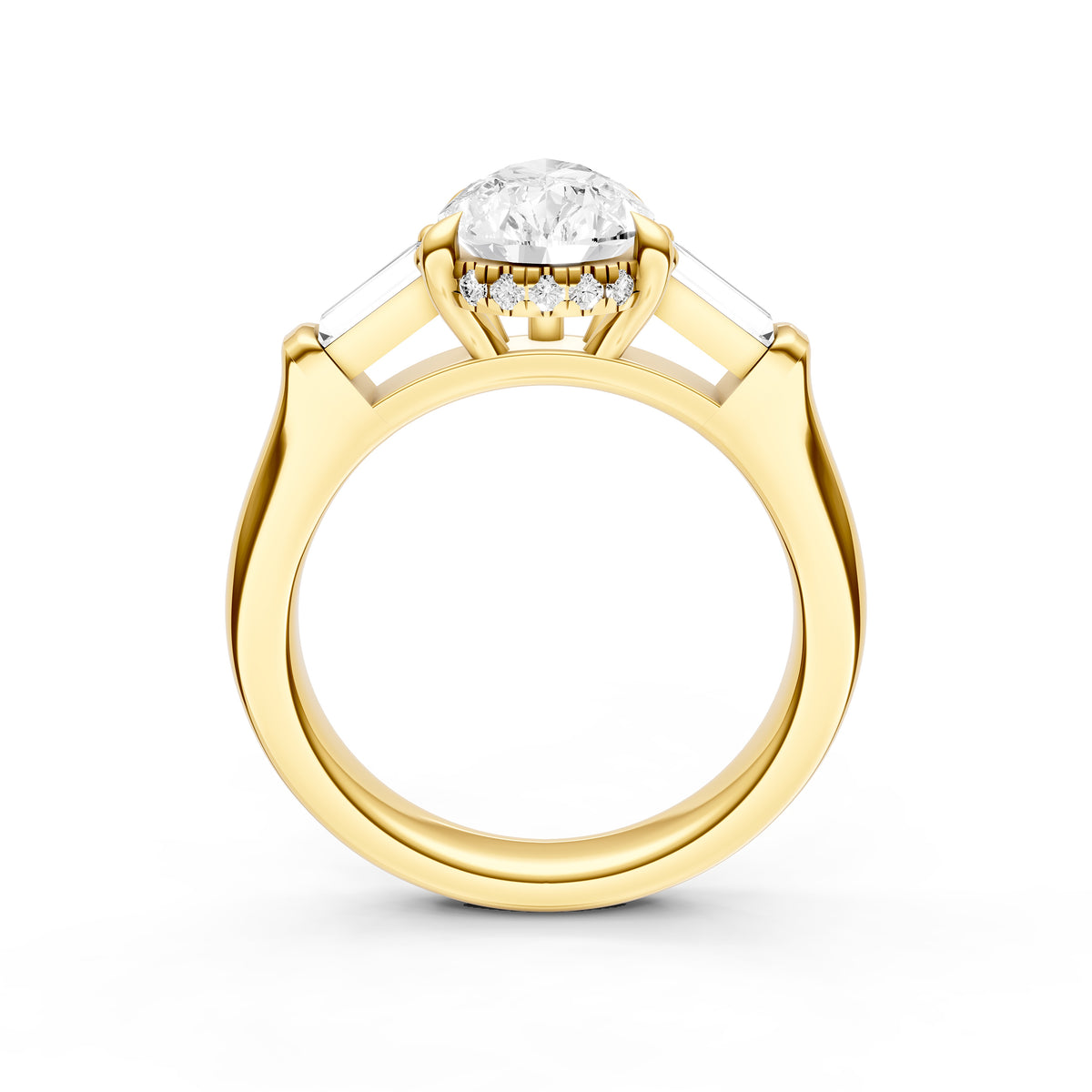 Baguette Hidden Halo Engagement Ring (Pear Shape)