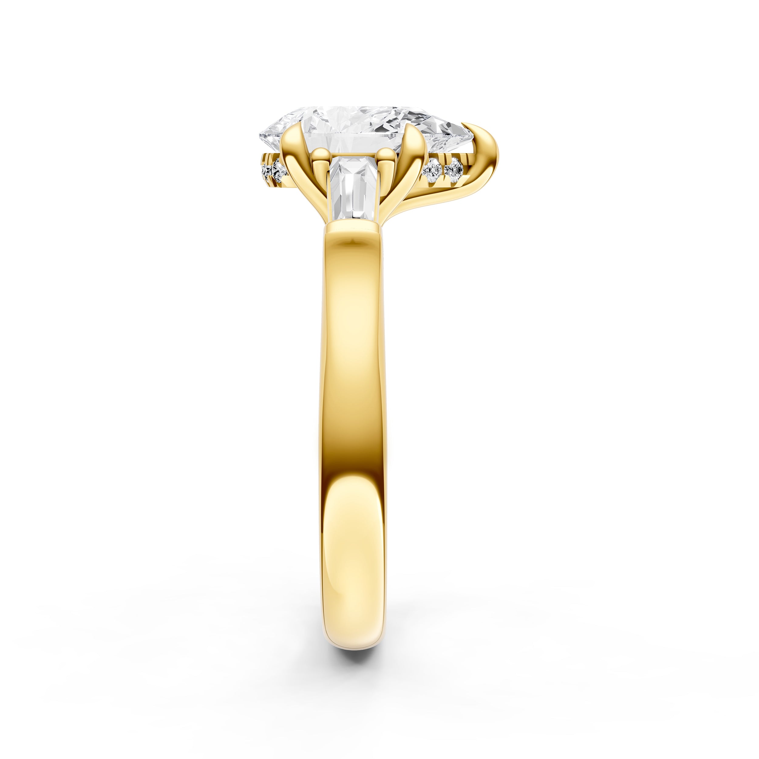 Baguette Hidden Halo Engagement Ring (Pear Shape)