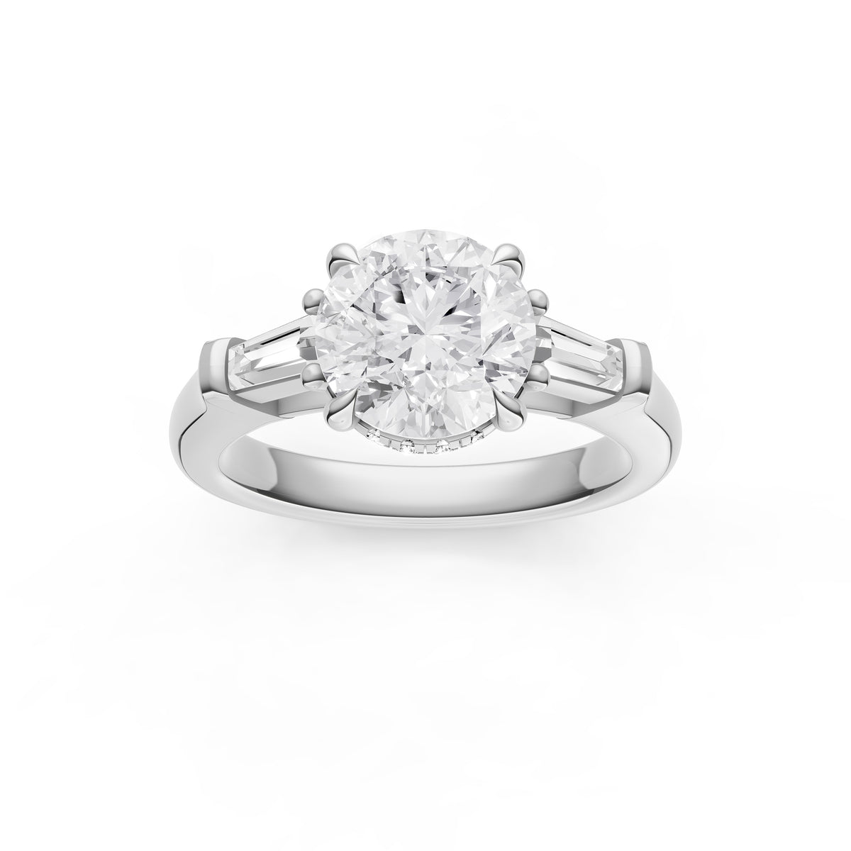 Baguette Hidden Halo Engagement Ring (Round)
