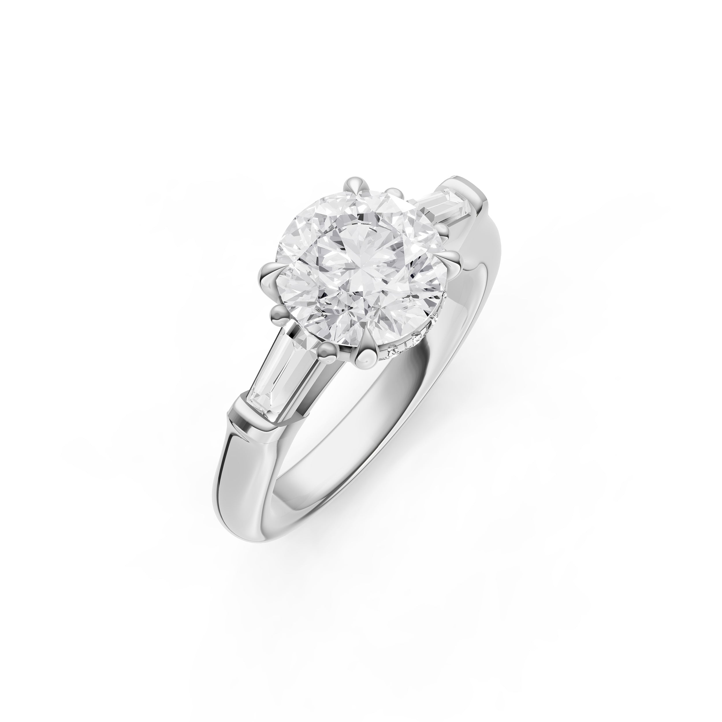 Baguette Hidden Halo Engagement Ring (Round)