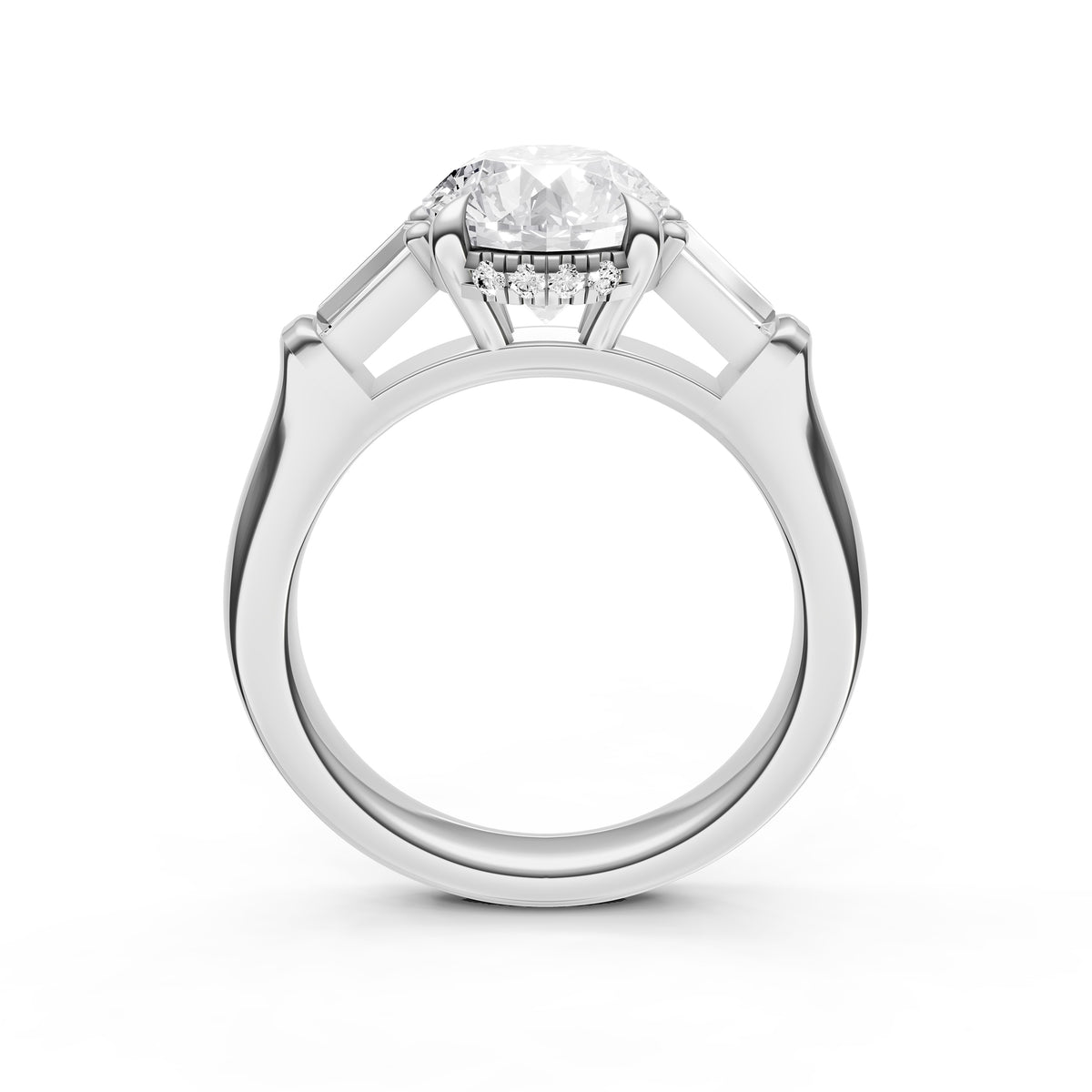 Baguette Hidden Halo Engagement Ring (Round)