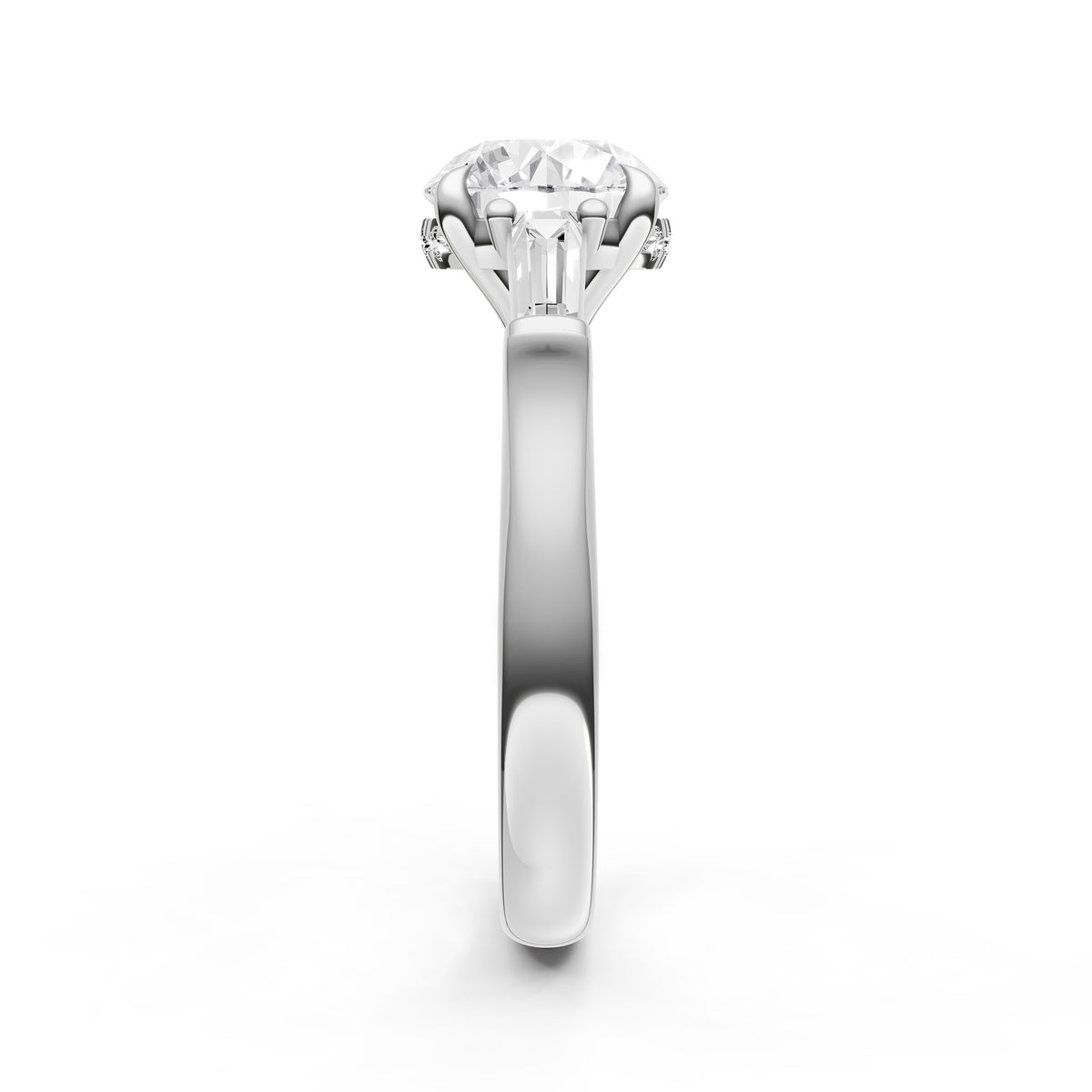 Baguette Hidden Halo Engagement Ring (Round)