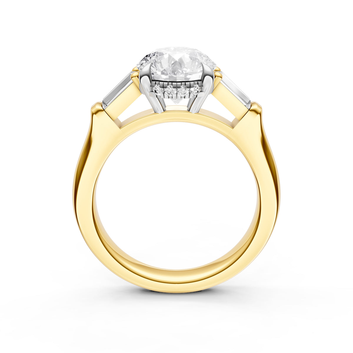 Baguette Hidden Halo Engagement Ring (Round)