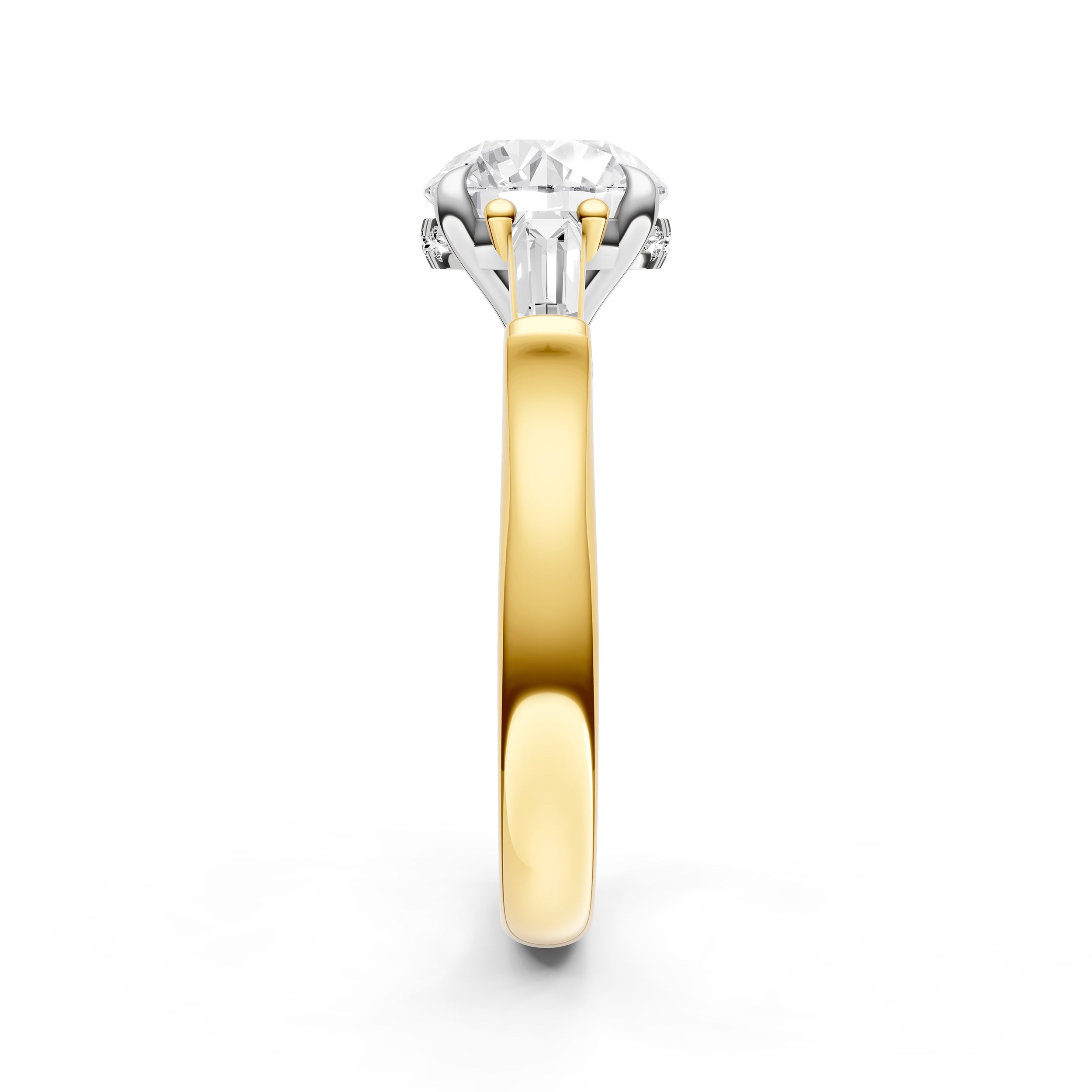 Baguette Hidden Halo Engagement Ring (Round)