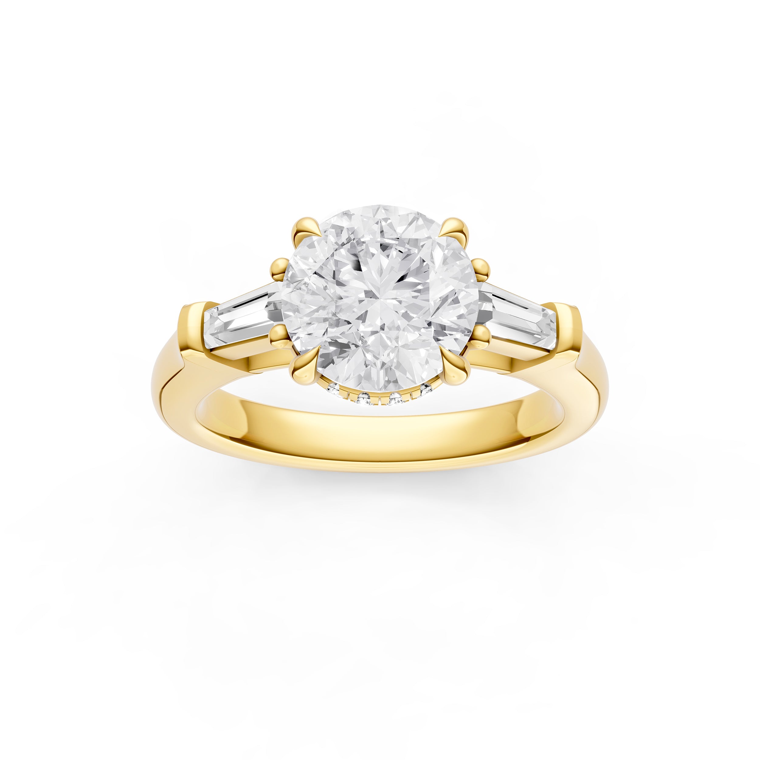 Baguette Hidden Halo Engagement Ring (Round)